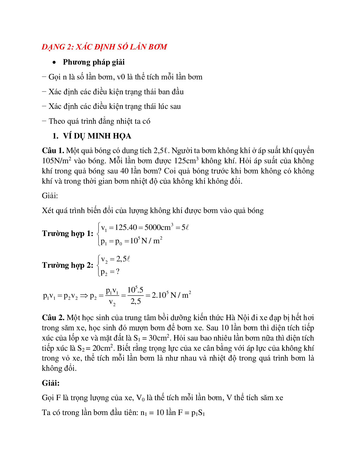 Bài tập về quá trình đẳng nhiệt - Định luật Bôi – lơ Ma-ri-ot có lời giải (trang 4)