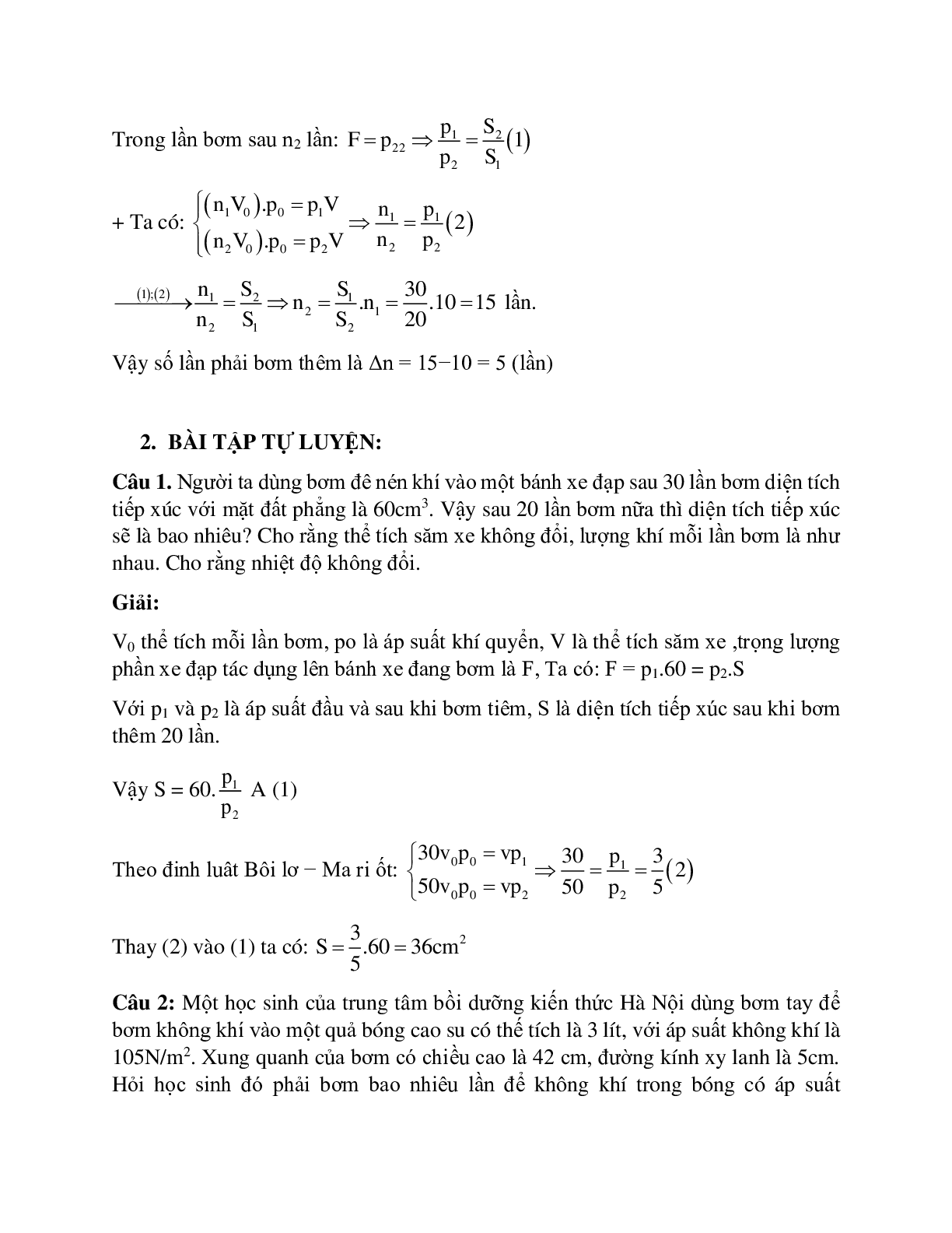 Bài tập về quá trình đẳng nhiệt - Định luật Bôi – lơ Ma-ri-ot có lời giải (trang 5)