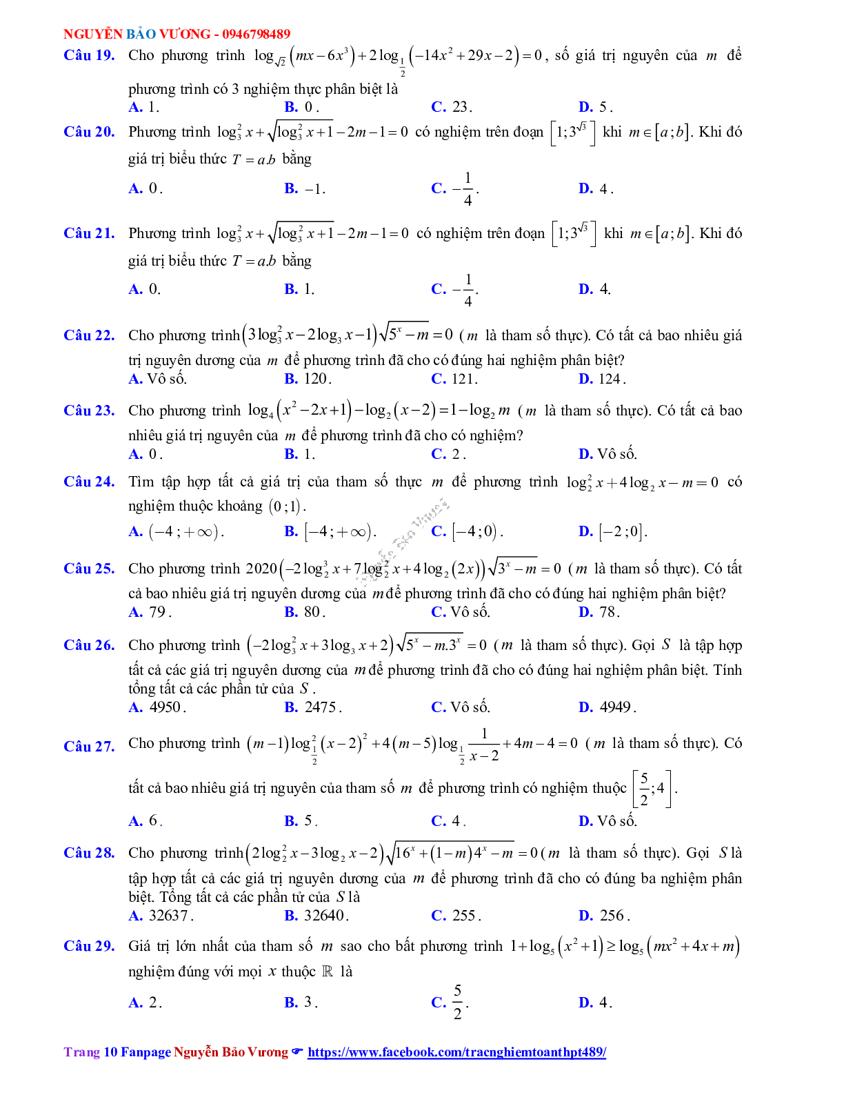 Phương pháp giải về Phương trình, bất phương trình mũ và logarit 2023 (lý thuyết và bài tập) (trang 10)