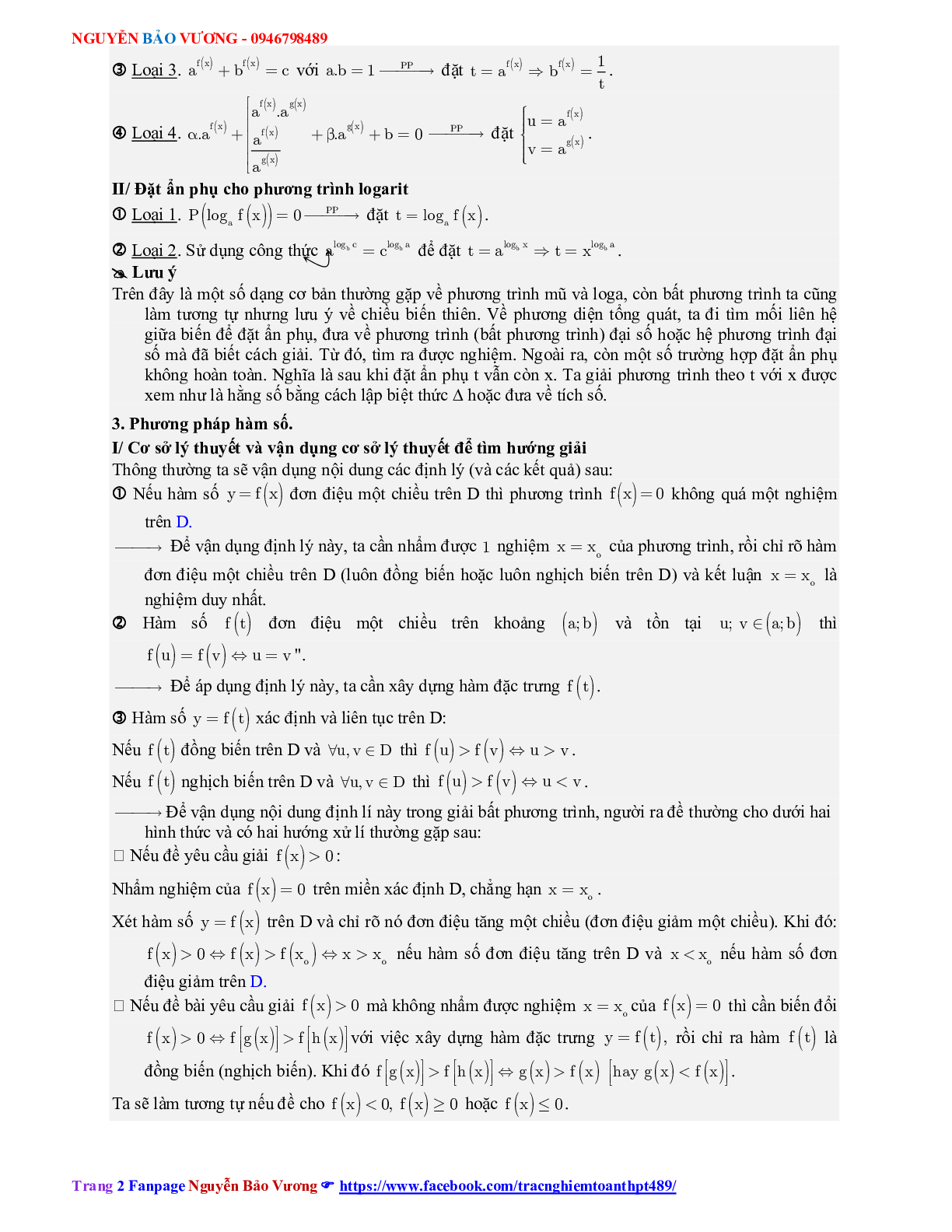 Phương pháp giải về Phương trình, bất phương trình mũ và logarit 2023 (lý thuyết và bài tập) (trang 2)