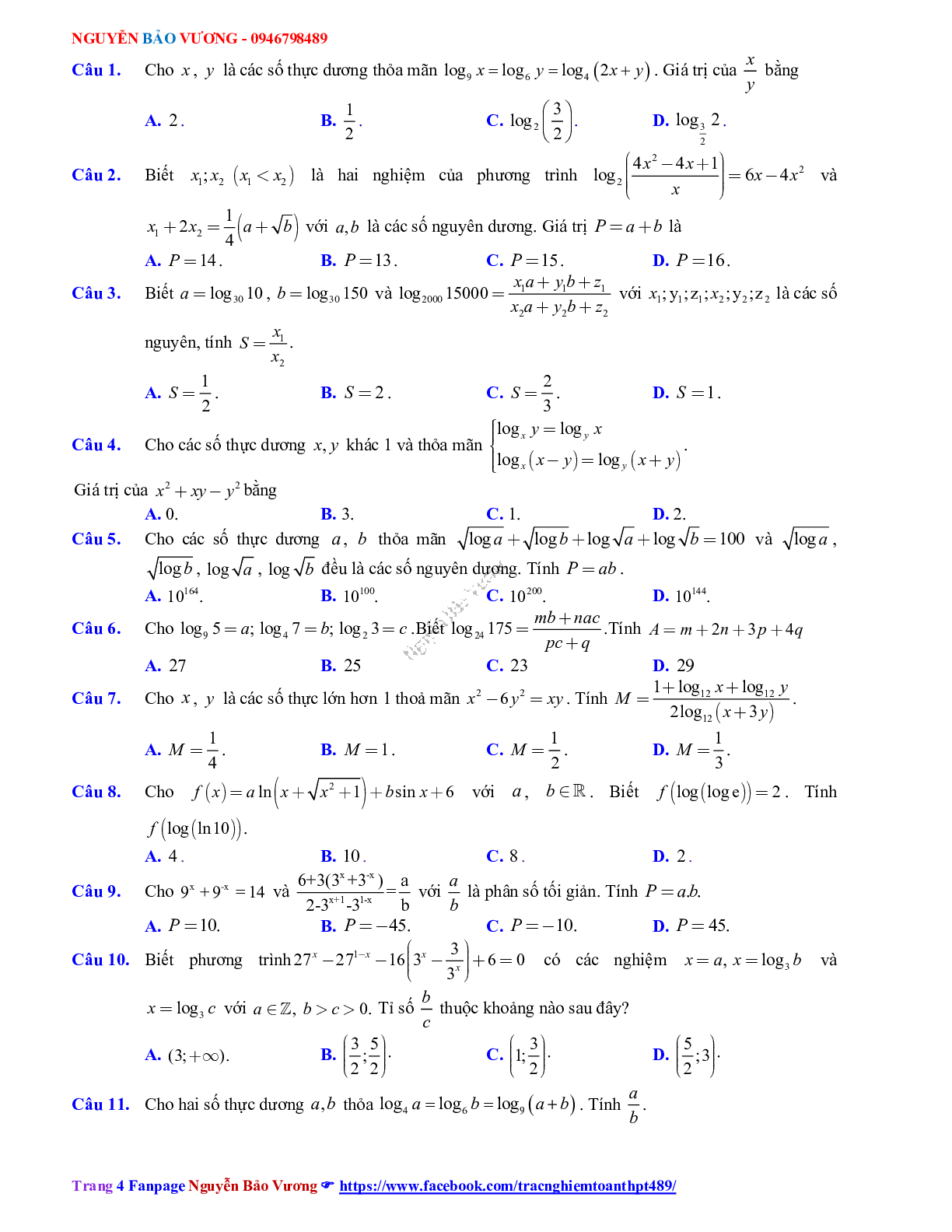 Phương pháp giải về Phương trình, bất phương trình mũ và logarit 2023 (lý thuyết và bài tập) (trang 4)