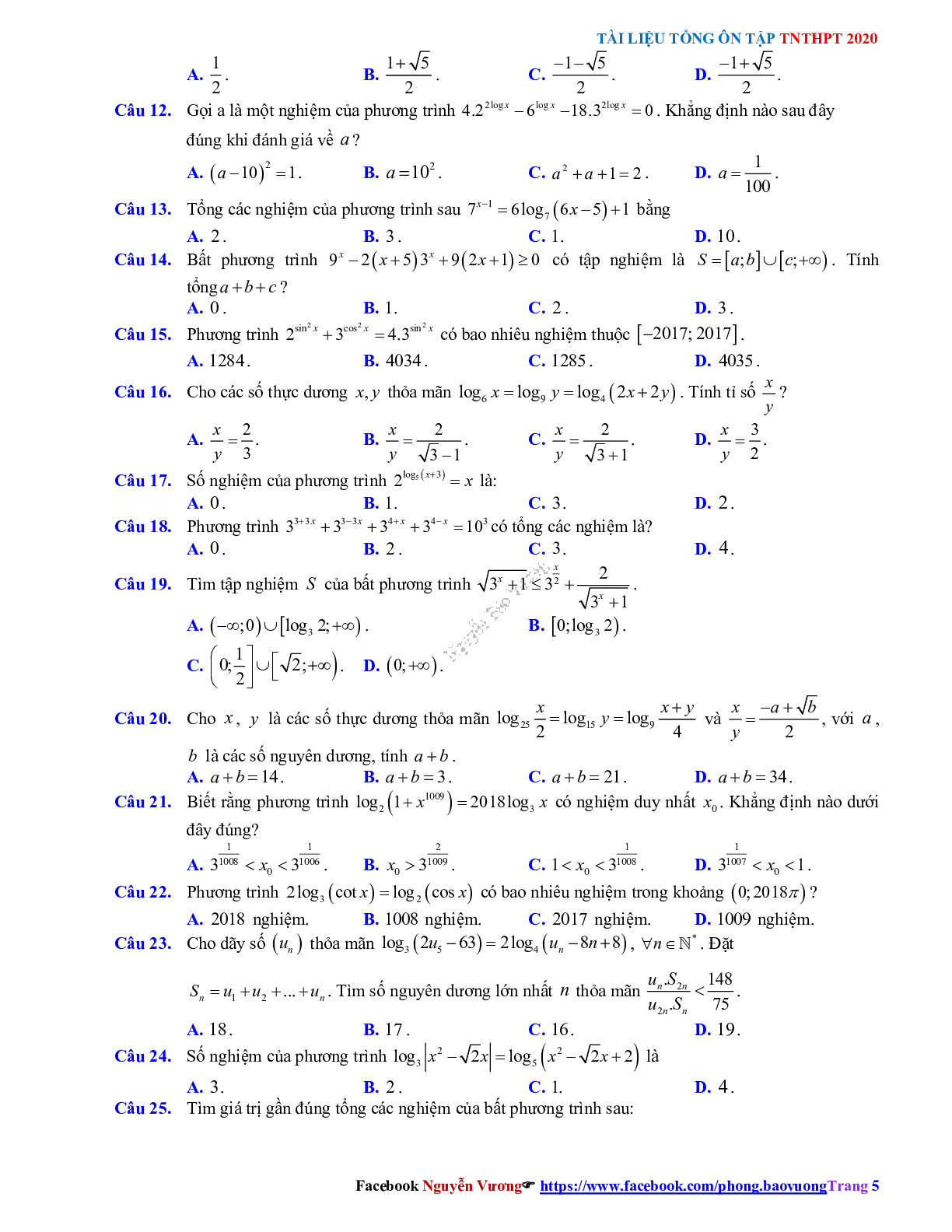 Phương pháp giải về Phương trình, bất phương trình mũ và logarit 2023 (lý thuyết và bài tập) (trang 5)
