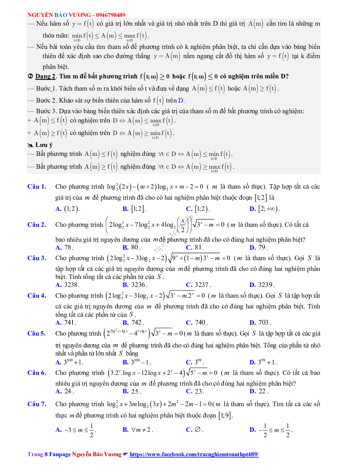 Phương pháp giải về Phương trình, bất phương trình mũ và logarit 2023 (lý thuyết và bài tập) (trang 8)