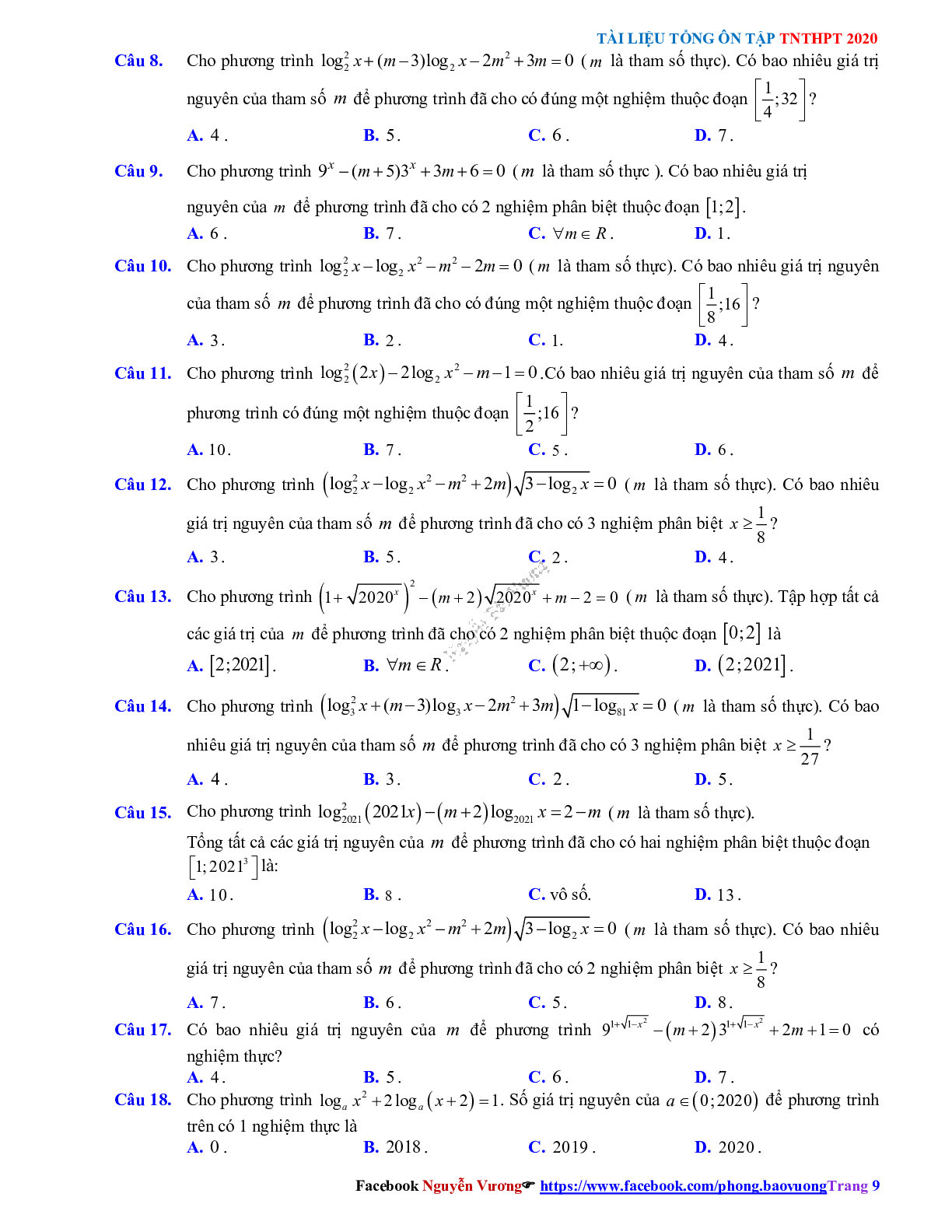 Phương pháp giải về Phương trình, bất phương trình mũ và logarit 2023 (lý thuyết và bài tập) (trang 9)
