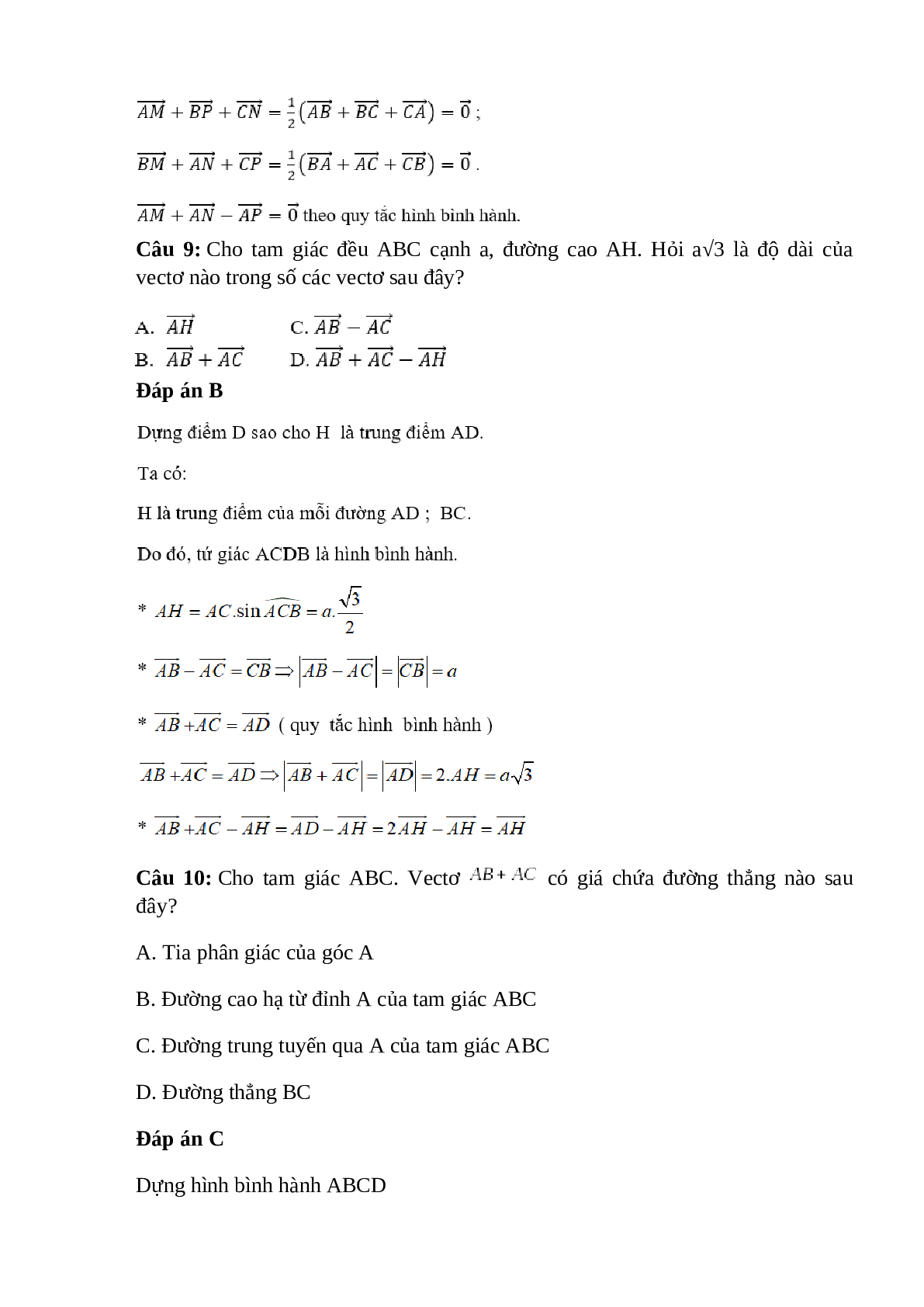 Trắc nghiệm Tổng và hiệu của hai vectơ (phần 1) có đáp án – Toán lớp 10 (trang 6)