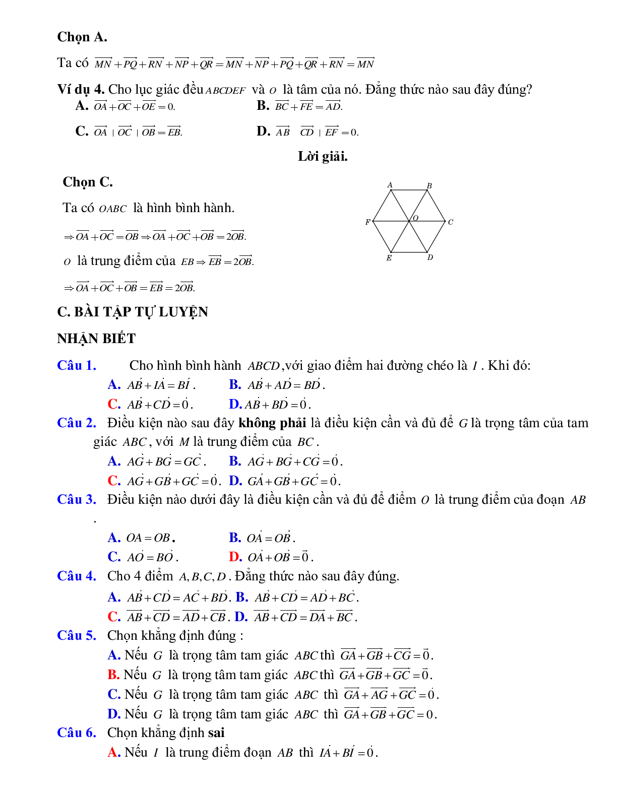 Bài tập Tìm tổng của hai vectơ và tổng của nhiều vectơ có đáp án (trang 2)