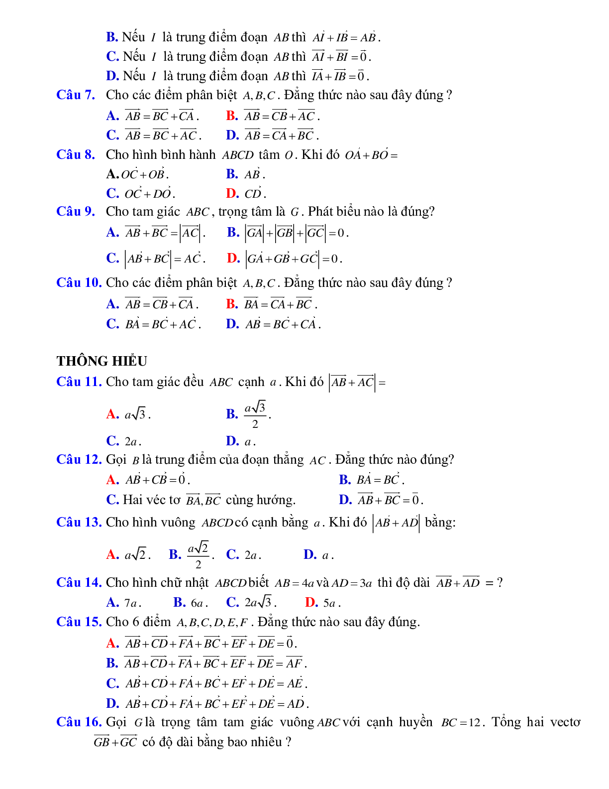 Bài tập Tìm tổng của hai vectơ và tổng của nhiều vectơ có đáp án (trang 3)