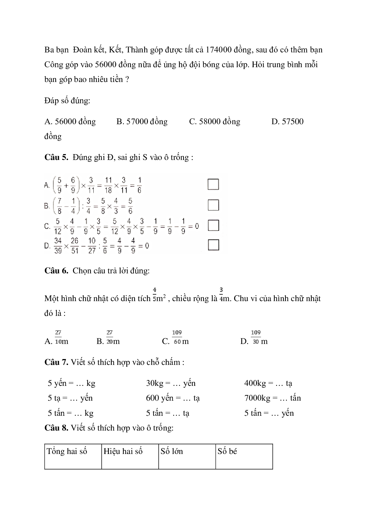 Bài kiểm tra cuối tuần môn Toán lớp 4 tuần 34 hay nhất (trang 2)