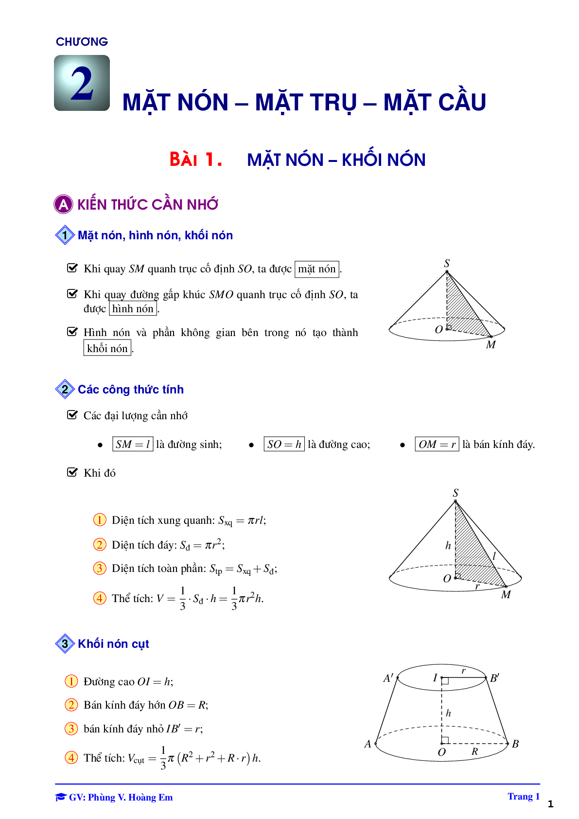 Lý thuyết và bài tập mặt nón mặt trụ mặt cầu (trang 1)
