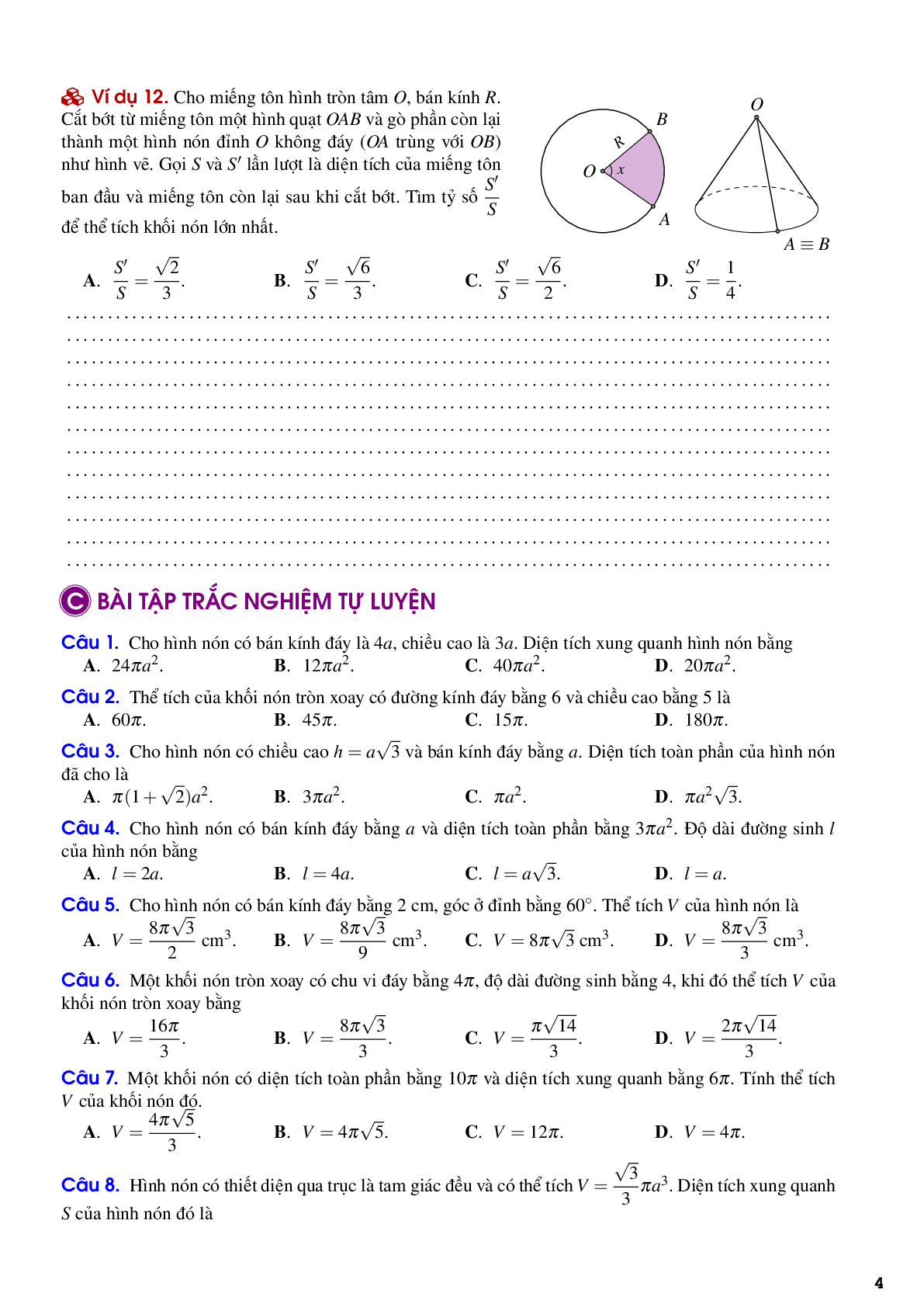 Lý thuyết và bài tập mặt nón mặt trụ mặt cầu (trang 4)