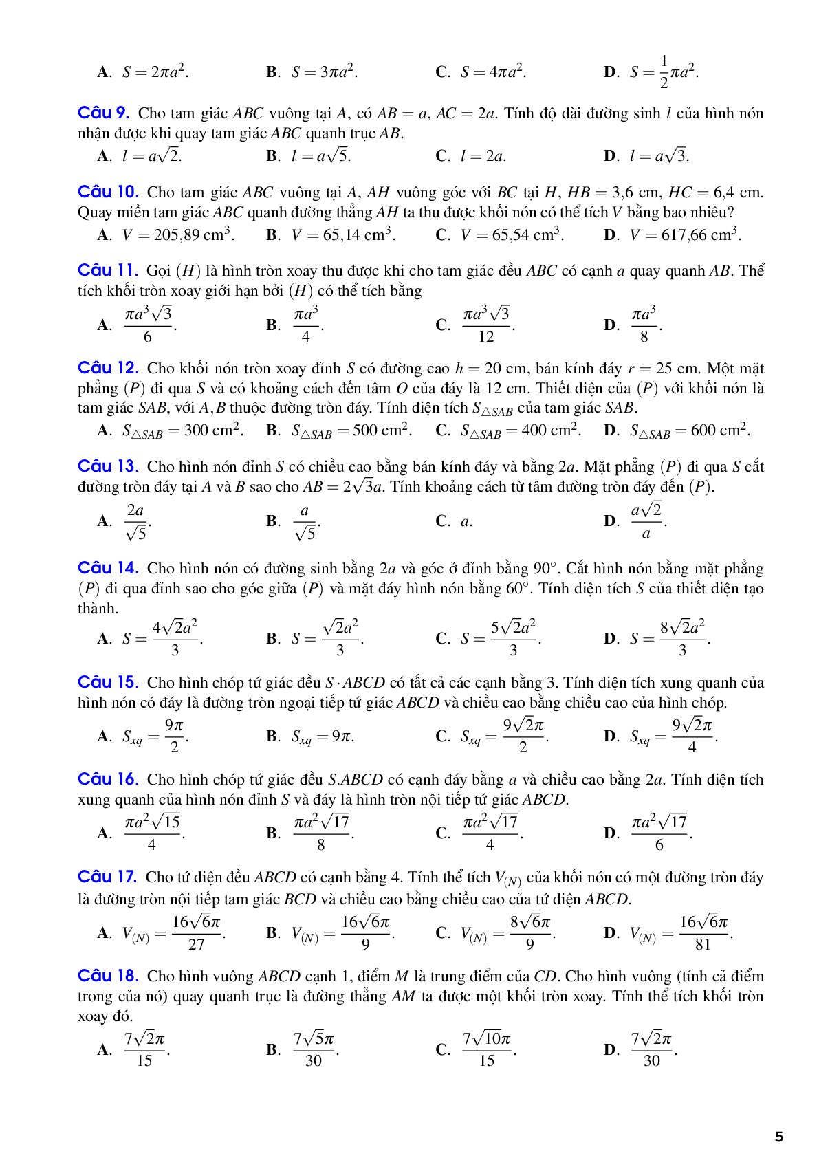 Lý thuyết và bài tập mặt nón mặt trụ mặt cầu (trang 5)