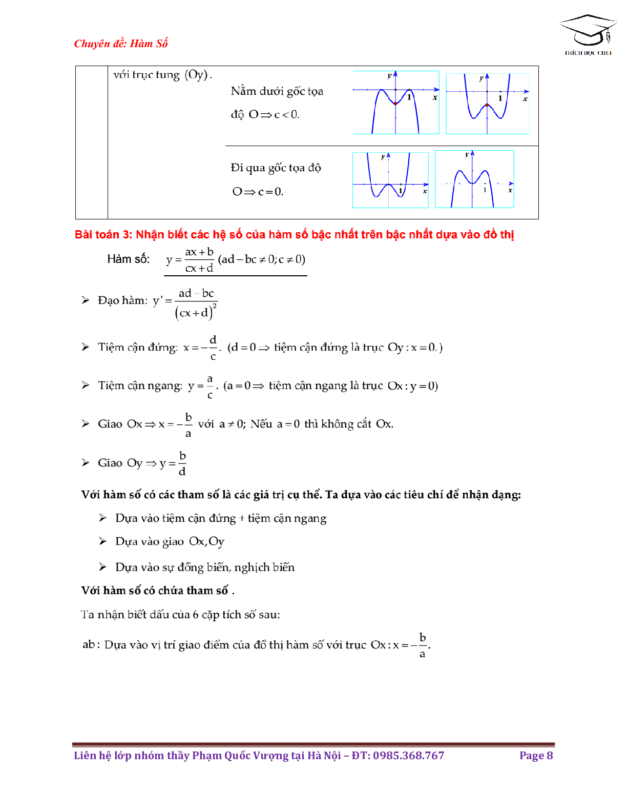 Phương pháp nhận biết dạng đồ thị hàm số môn Toán lớp 12 (trang 8)