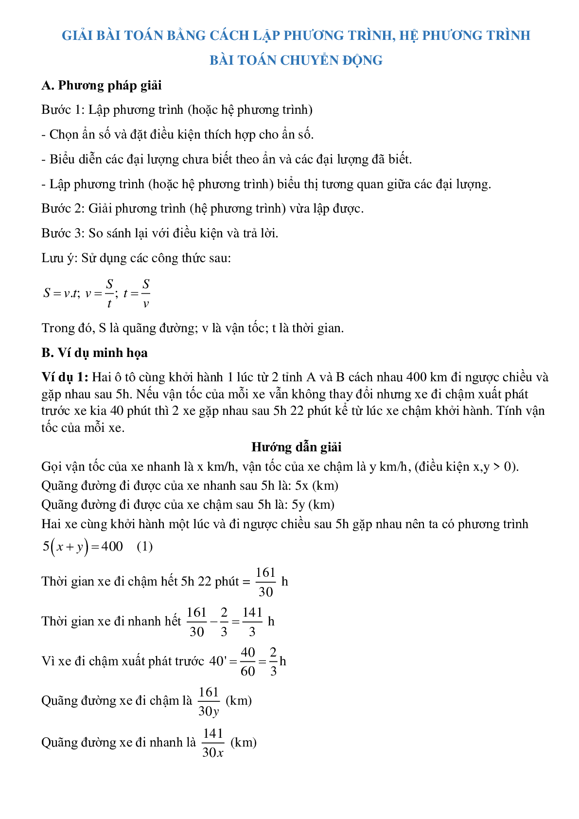 Giải bài toán bằng cách lập phương trình - Bài toán vận tốc (trang 1)