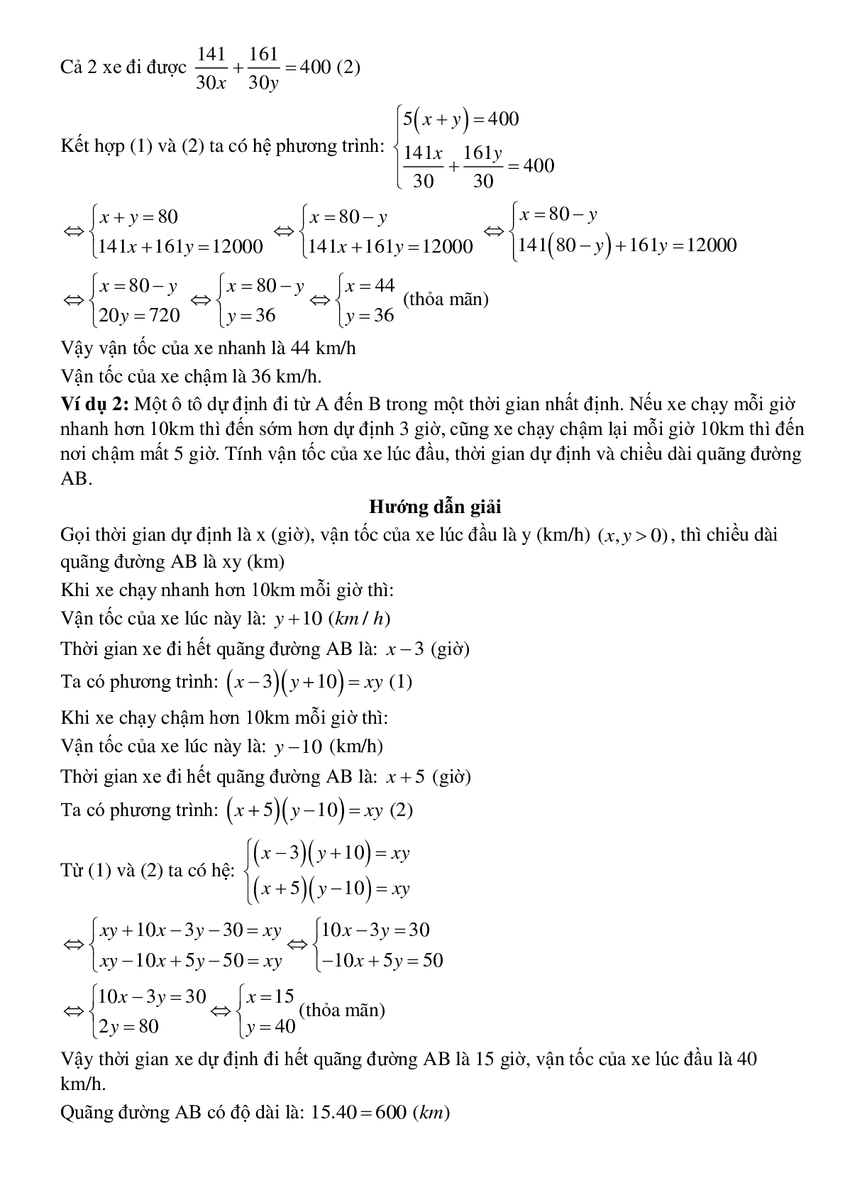 Giải bài toán bằng cách lập phương trình - Bài toán vận tốc (trang 2)