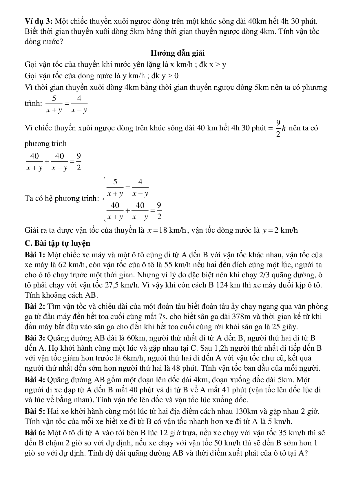 Giải bài toán bằng cách lập phương trình - Bài toán vận tốc (trang 3)