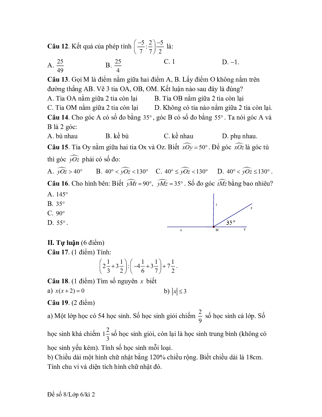 11 Đề kiểm tra học kì 2 môn Toán 6 PGD Phù Yên - Sơn La - có đáp án (trang 10)