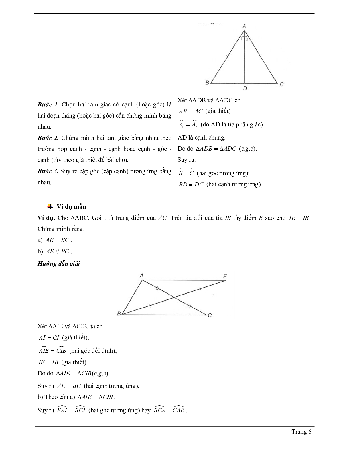 Lý thuyết Toán lớp 7 có đáp án: Trường hợp bằng nhau thứ hai của tam giác: cạnh - góc - cạnh (c.g.c) (trang 6)