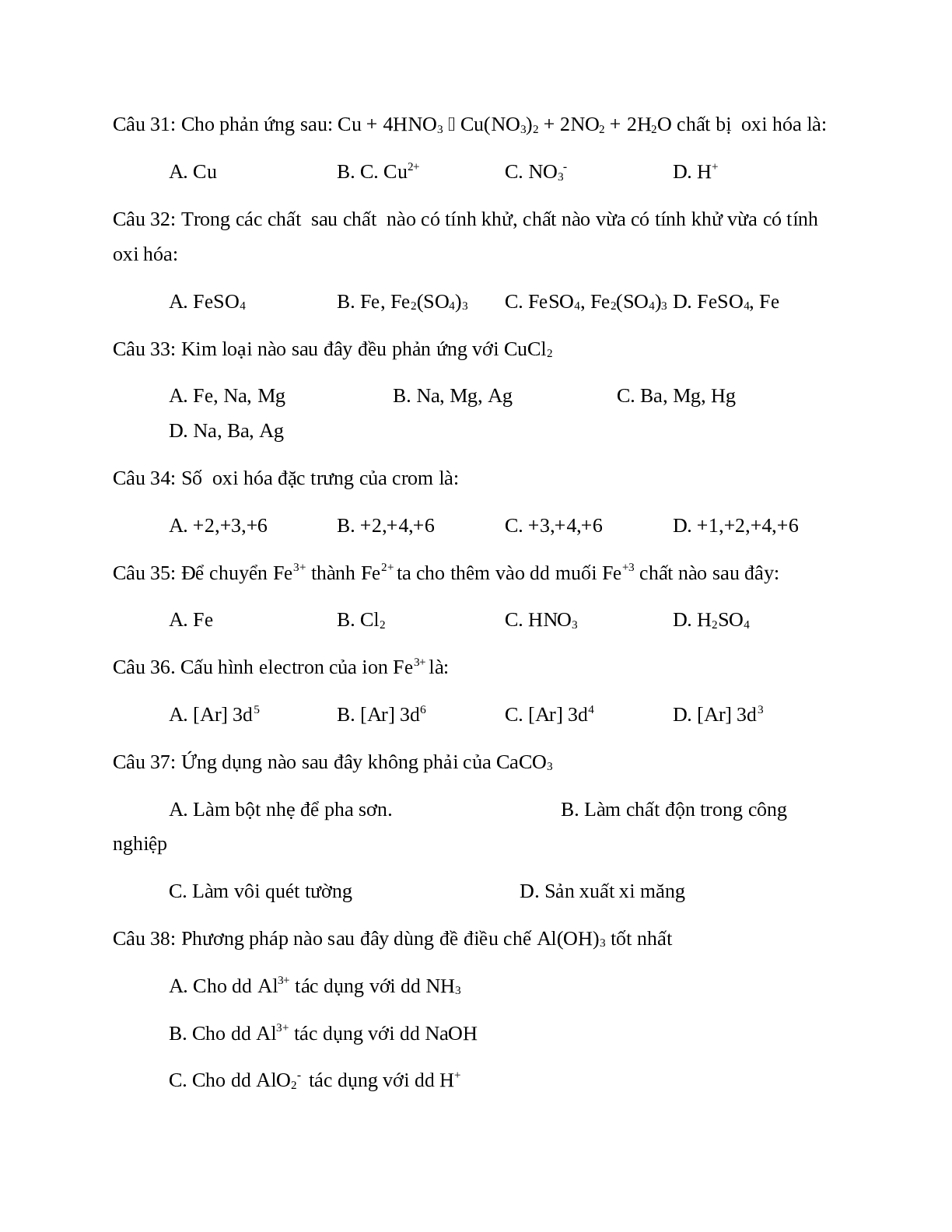 Đề cương ôn tập học kì 2 môn Hóa học lớp 12 (trang 9)