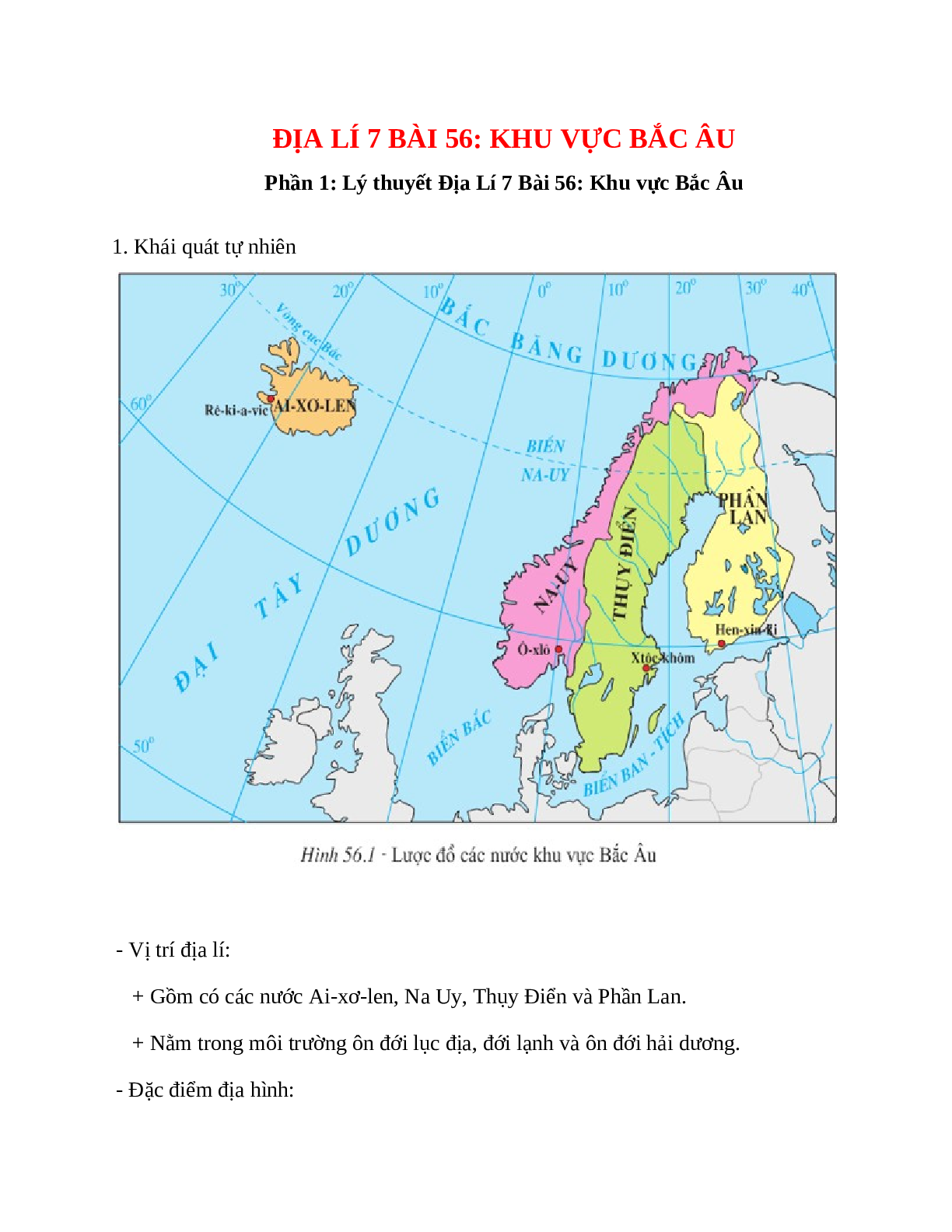 Địa Lí 7 Bài 56 (Lý thuyết và trắc nghiệm): Khu vực Bắc Âu (trang 1)