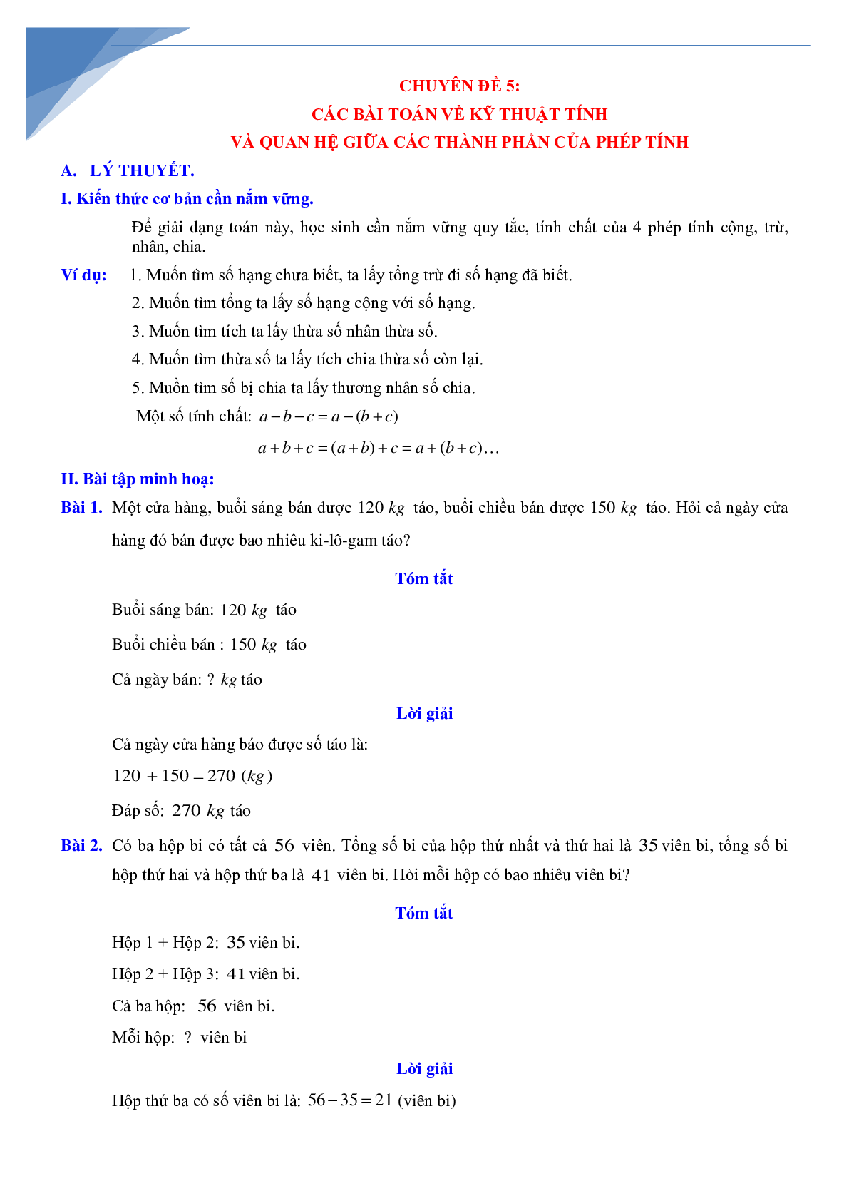 Chuyên đề các bài toán về kĩ năng tính toán (trang 1)