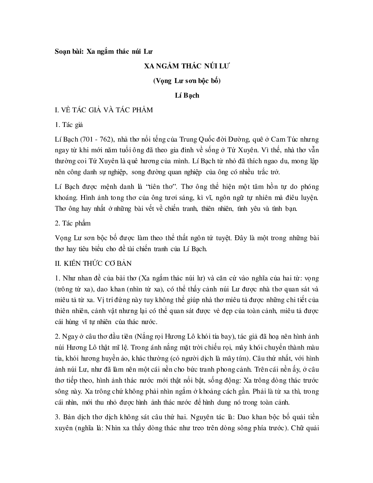 Soạn bài Xa ngắm thác núi Lư - ngắn nhất Soạn văn 7 (trang 1)