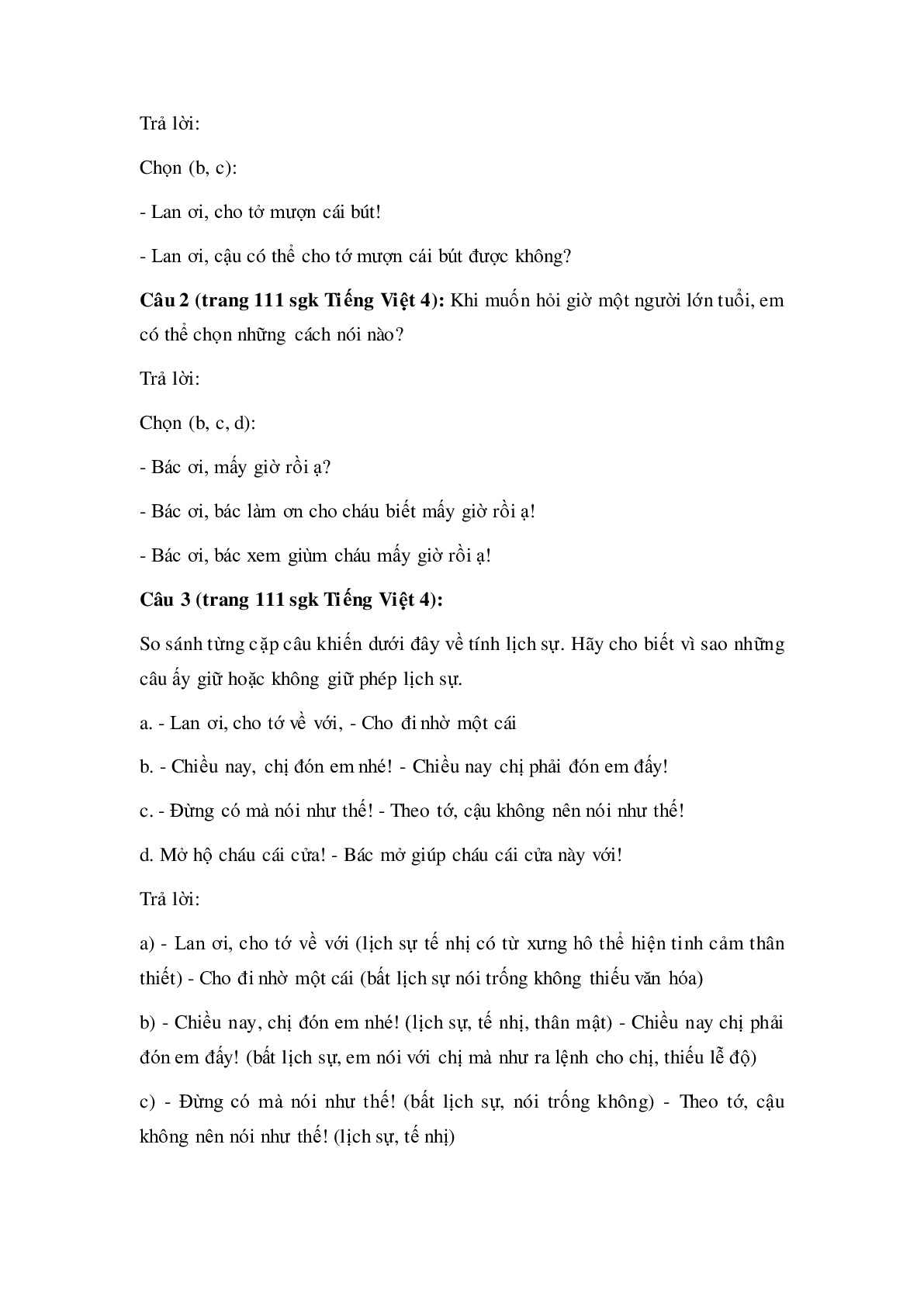Soạn Tiếng Việt lớp 4: Luyện từ và câu: Giữ phép lịch sự khi bày tỏ yêu cầu đề nghị mới nhất (trang 2)