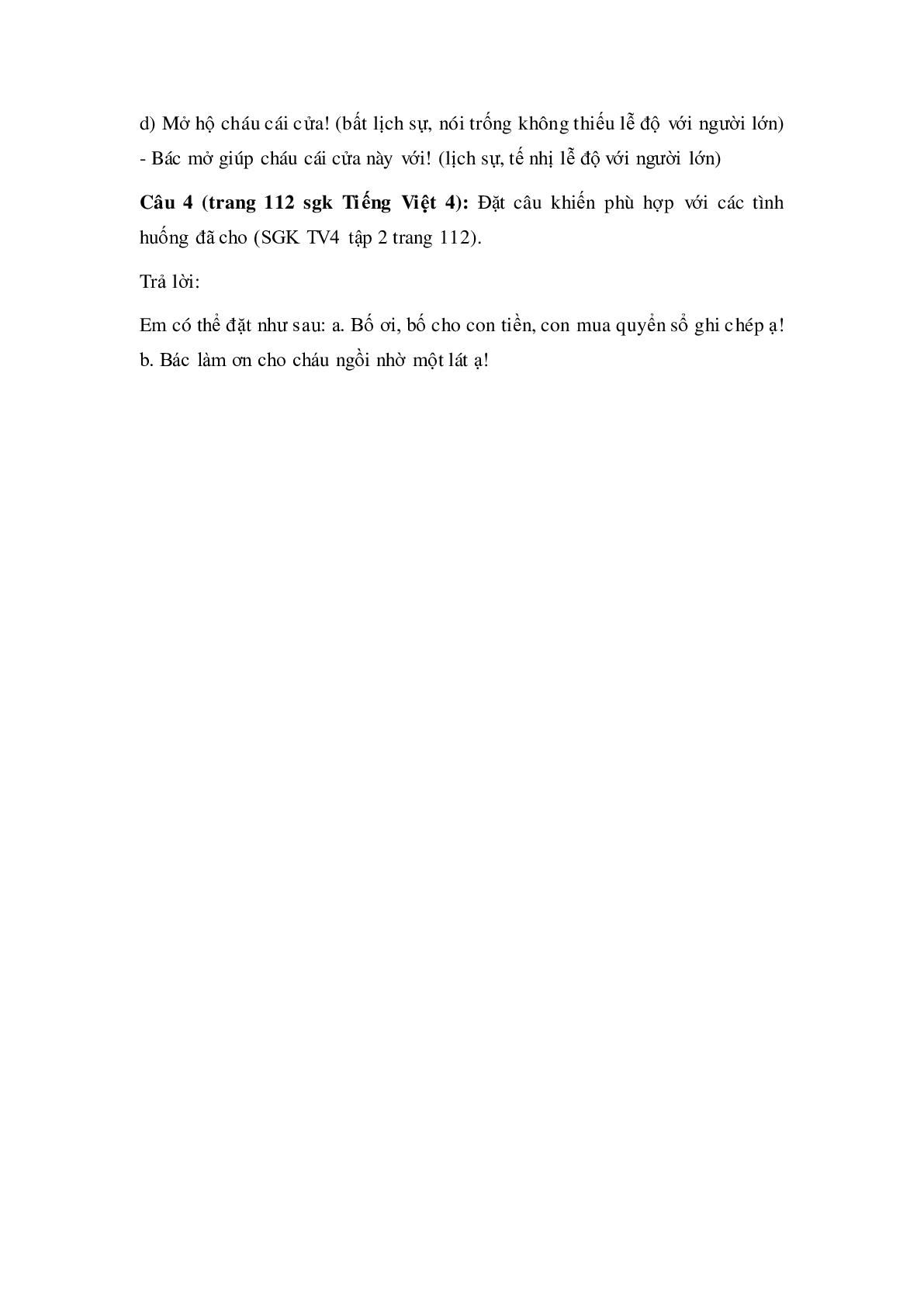 Soạn Tiếng Việt lớp 4: Luyện từ và câu: Giữ phép lịch sự khi bày tỏ yêu cầu đề nghị mới nhất (trang 3)