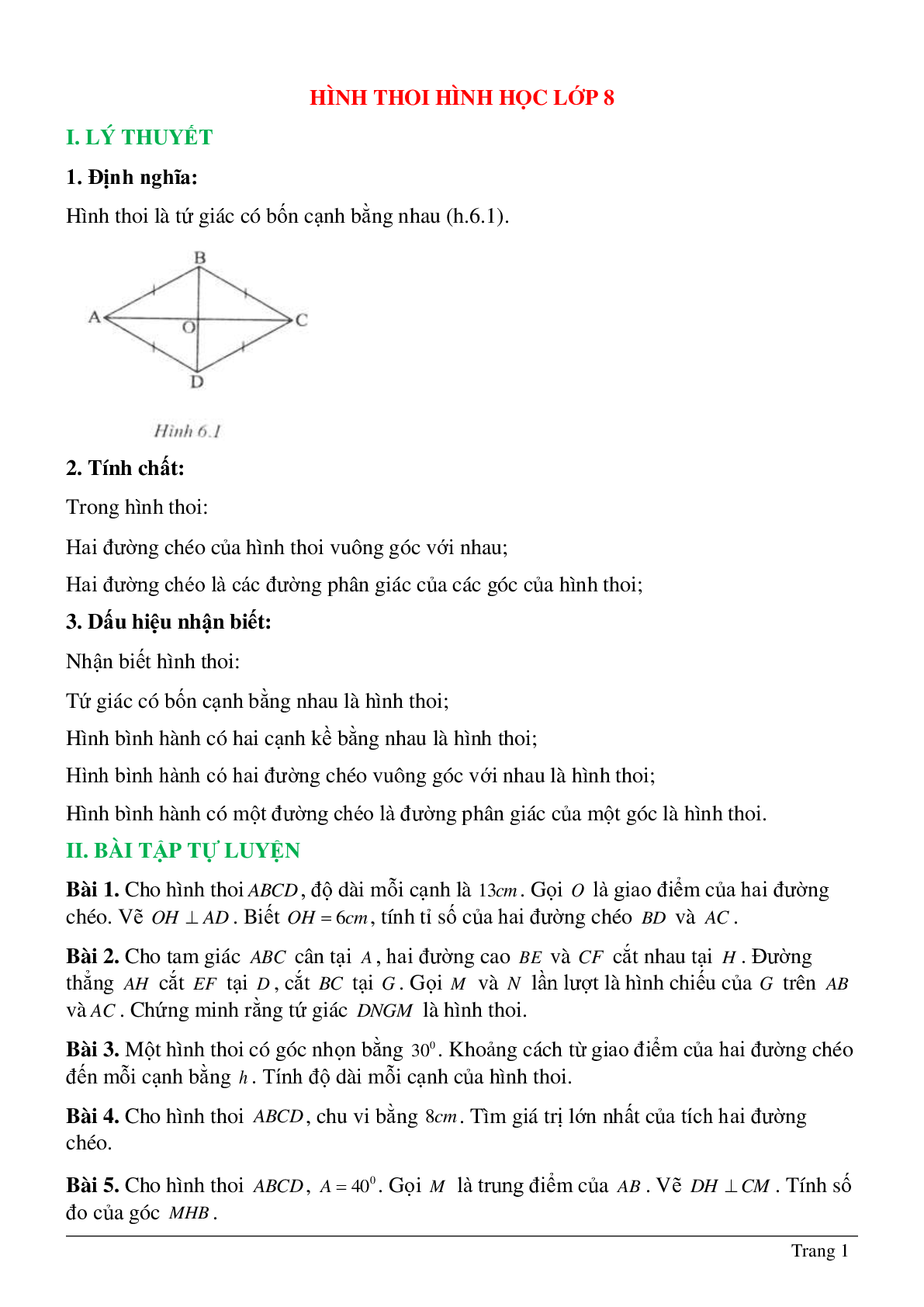 Hình thoi hình học lớp 8 (trang 1)