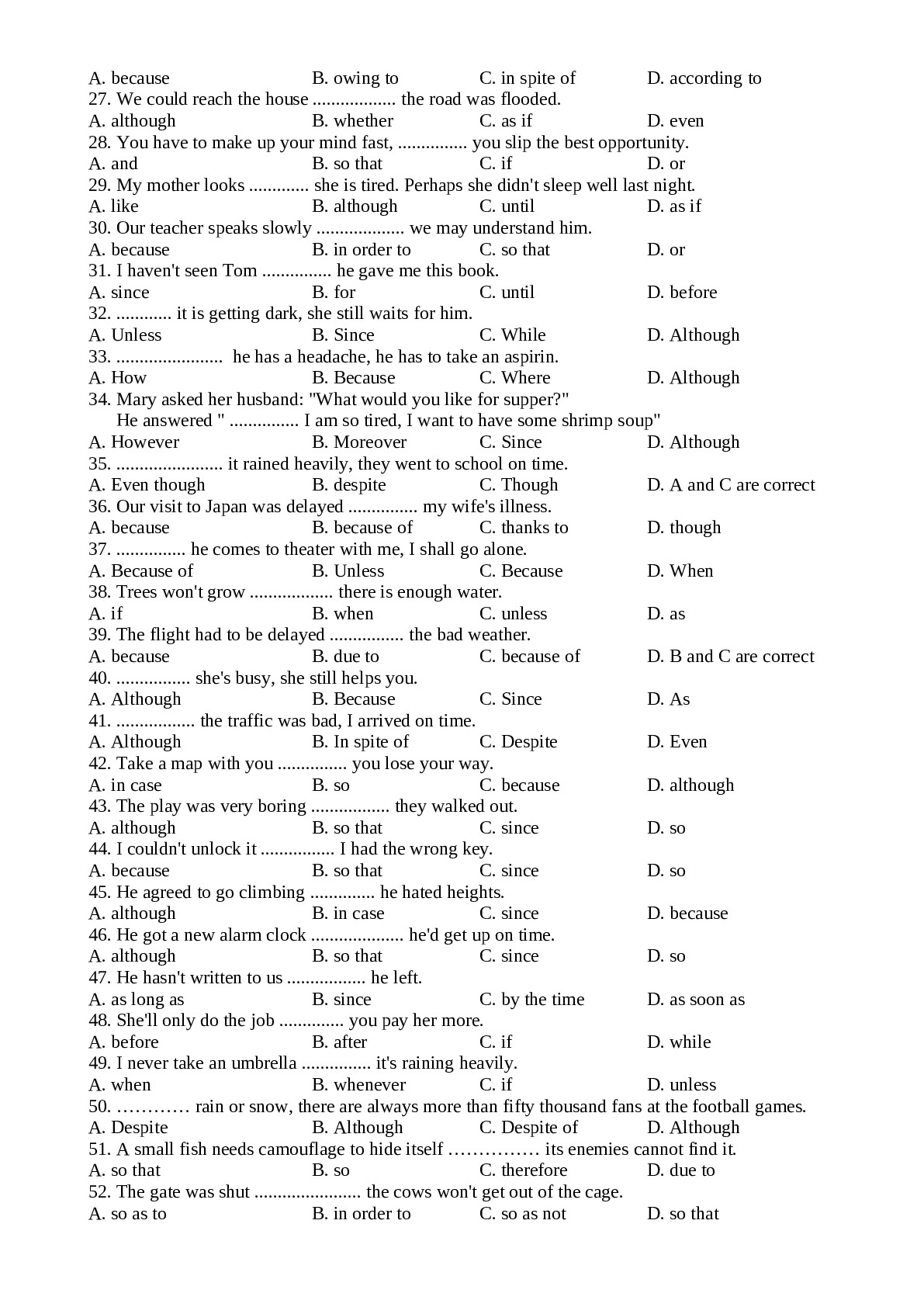 Bài tập chuyên đề mệnh đề trạng ngữ tiếng anh lớp 9 có đáp án (trang 2)