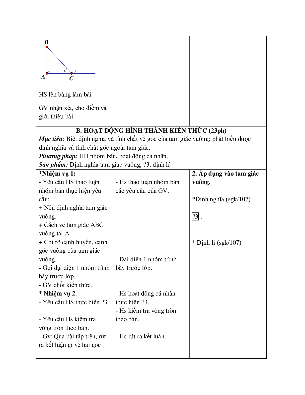 Giáo án Toán học 7 bài 1: Tổng ba góc của một tam giác (TT) hay nhất (trang 2)