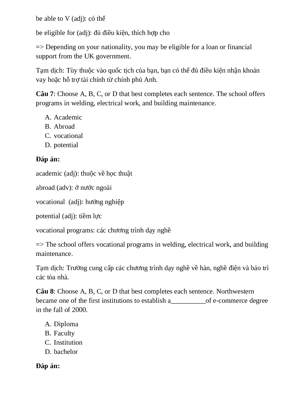 14 câu Trắc nghiệm Tiếng Anh lớp 11 Unit 7 có đáp án năm 2023 (trang 4)