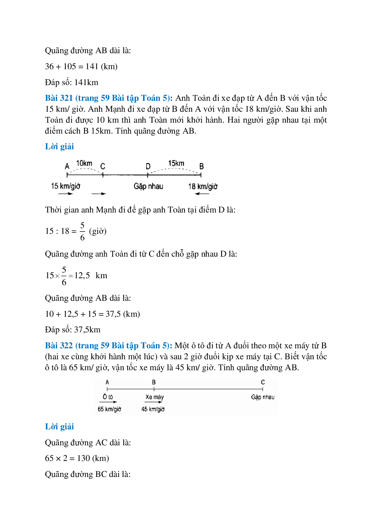 SBT Toán lớp 5 trang 57, 58, 59 Luyện tập chung về chuyện động cùng chiều, chuyển động ngược chiều (trang 6)