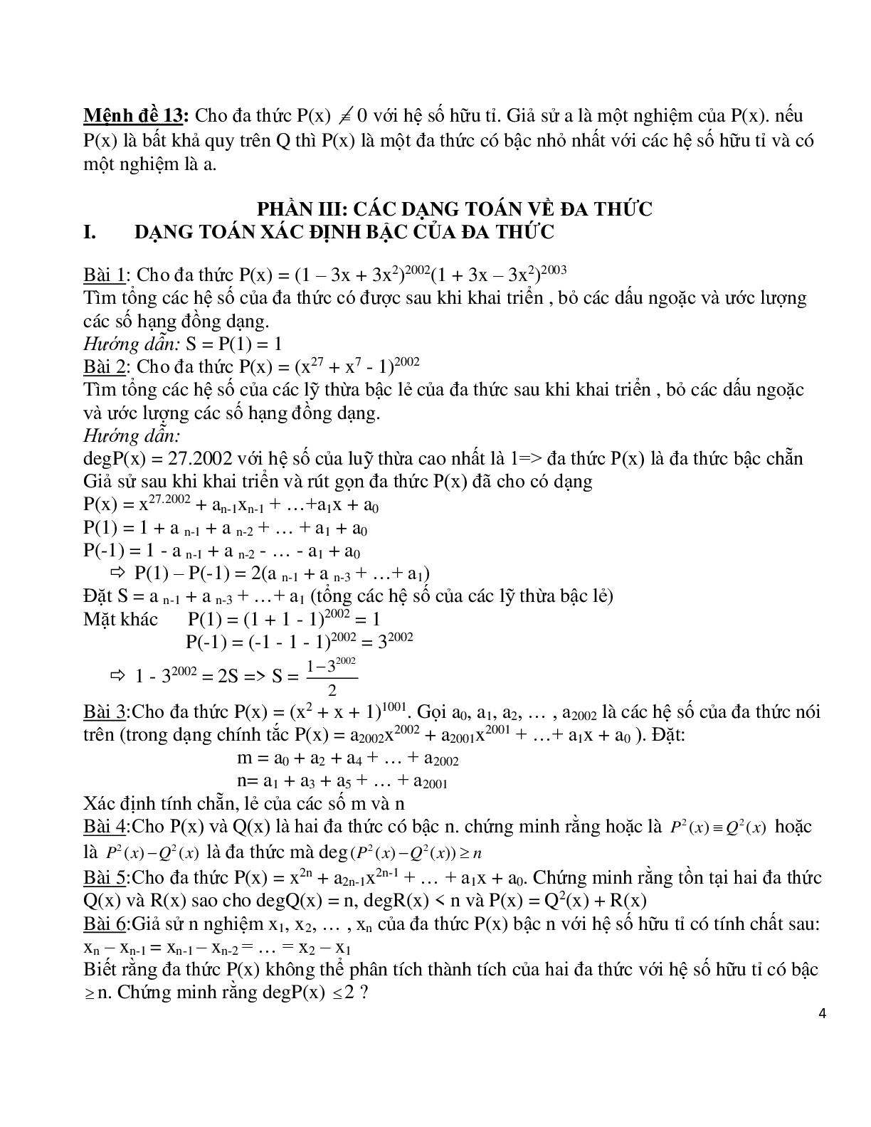 Chuyên đề bồi dưỡng học sinh giỏi toán đa thức (trang 4)