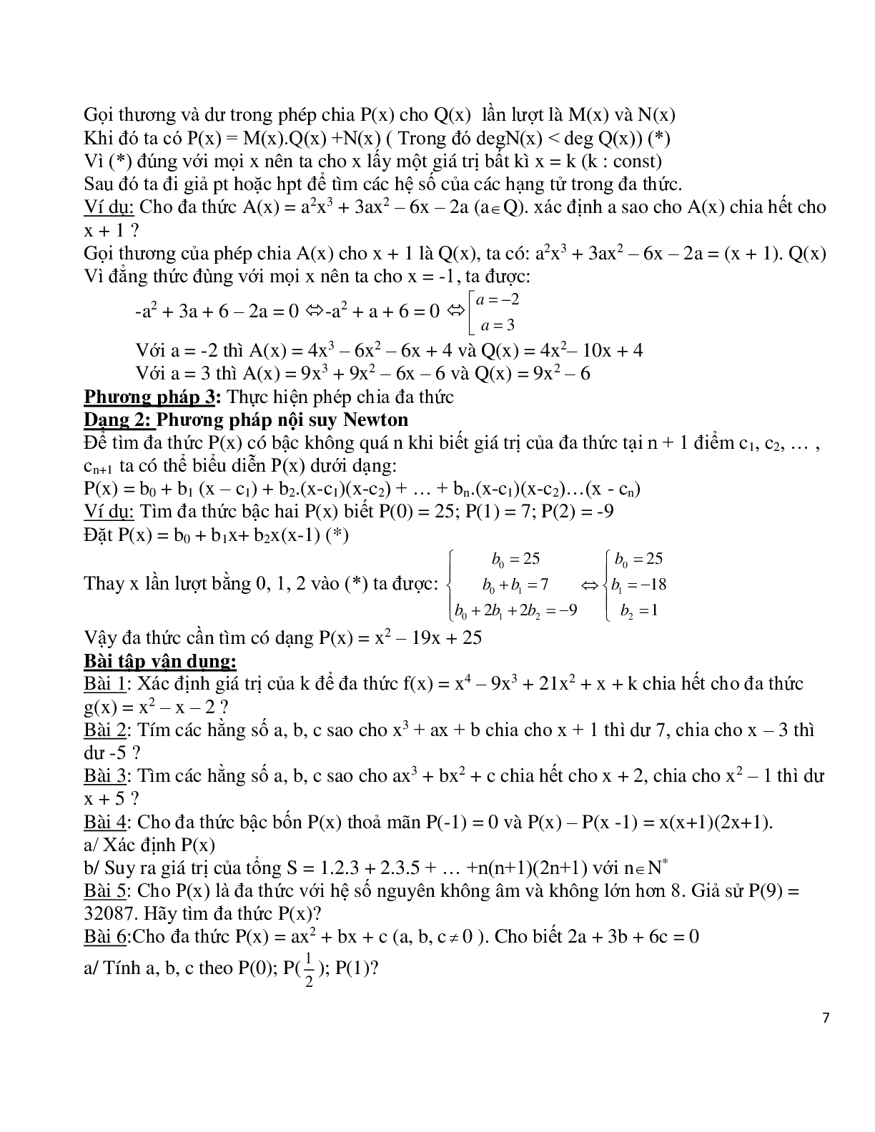 Chuyên đề bồi dưỡng học sinh giỏi toán đa thức (trang 7)