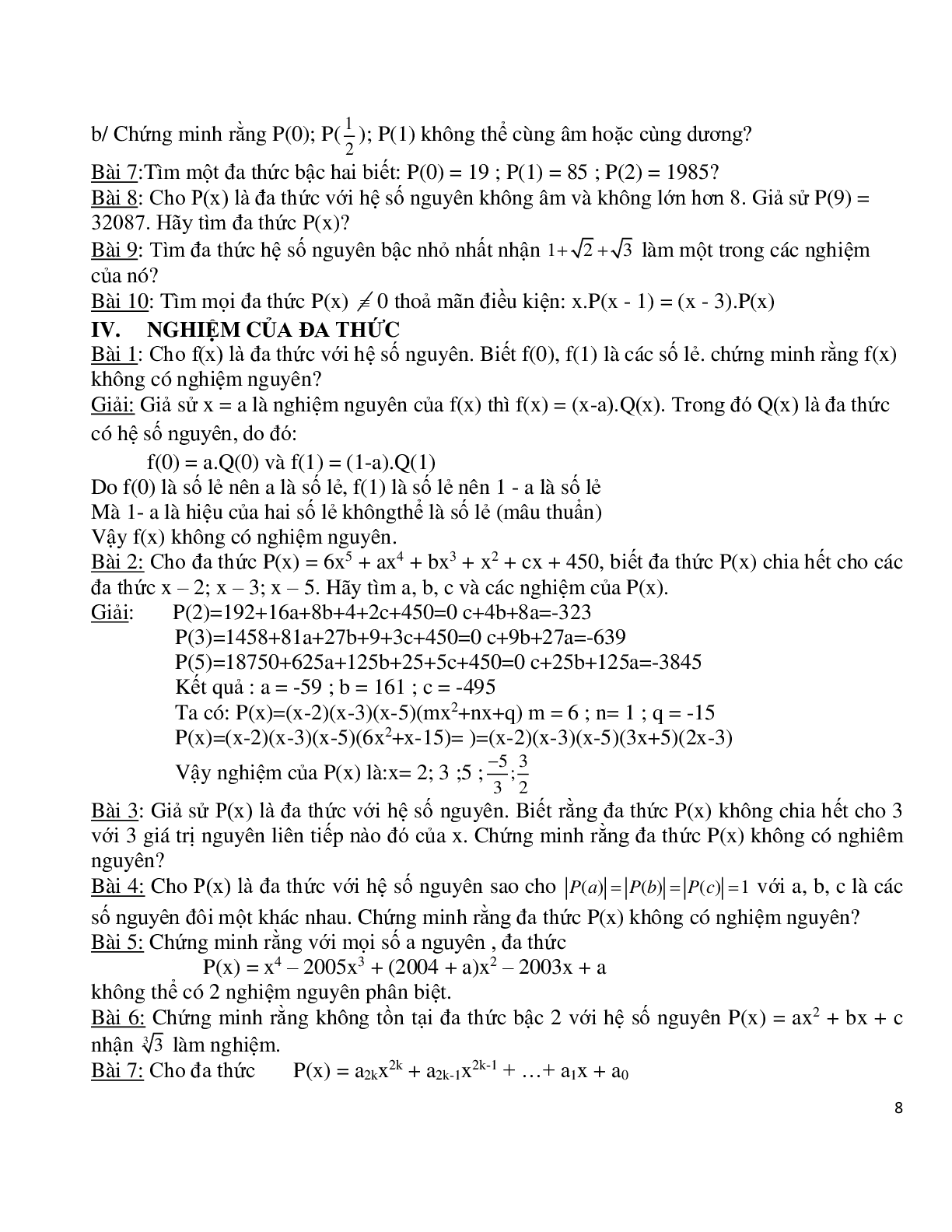 Chuyên đề bồi dưỡng học sinh giỏi toán đa thức (trang 8)