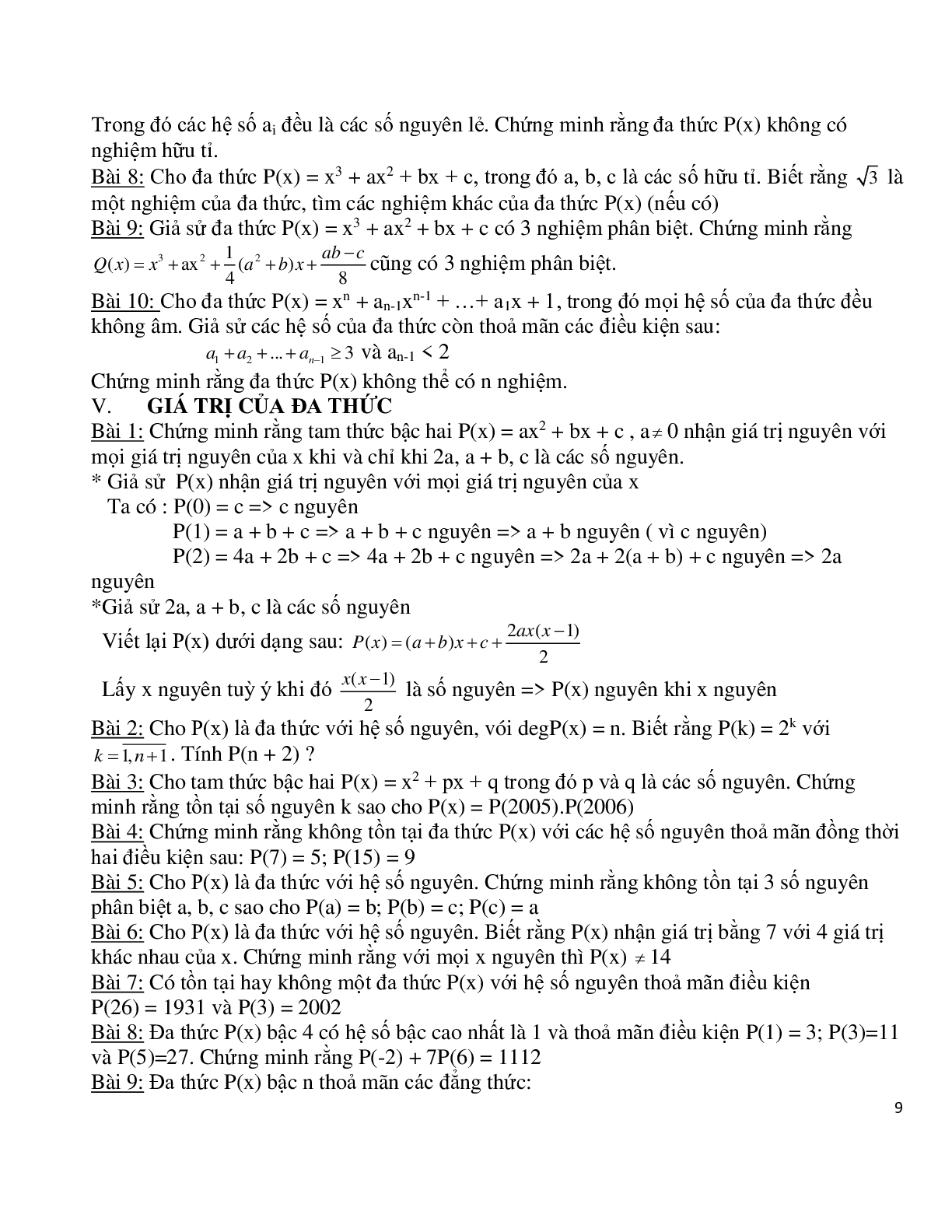 Chuyên đề bồi dưỡng học sinh giỏi toán đa thức (trang 9)