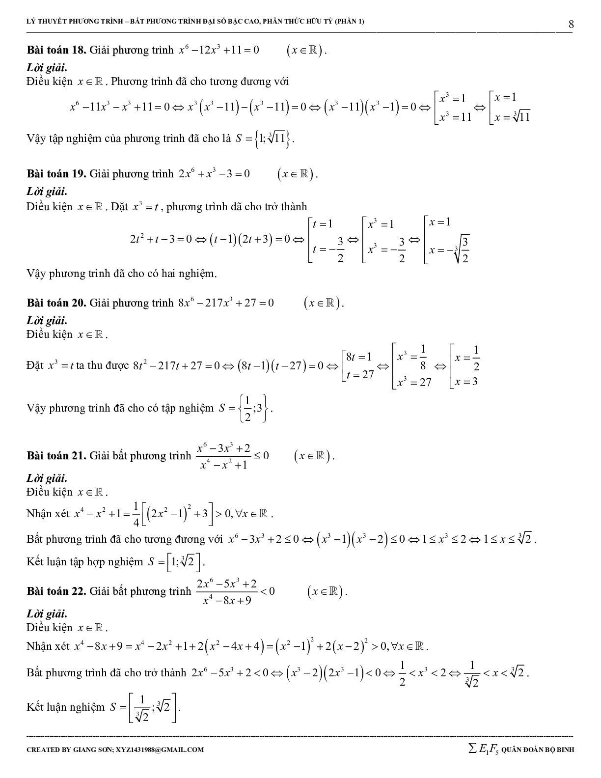 Chuyên đề phương trình – bất phương trình bậc cao và phân thức hữu tỉ (trang 8)