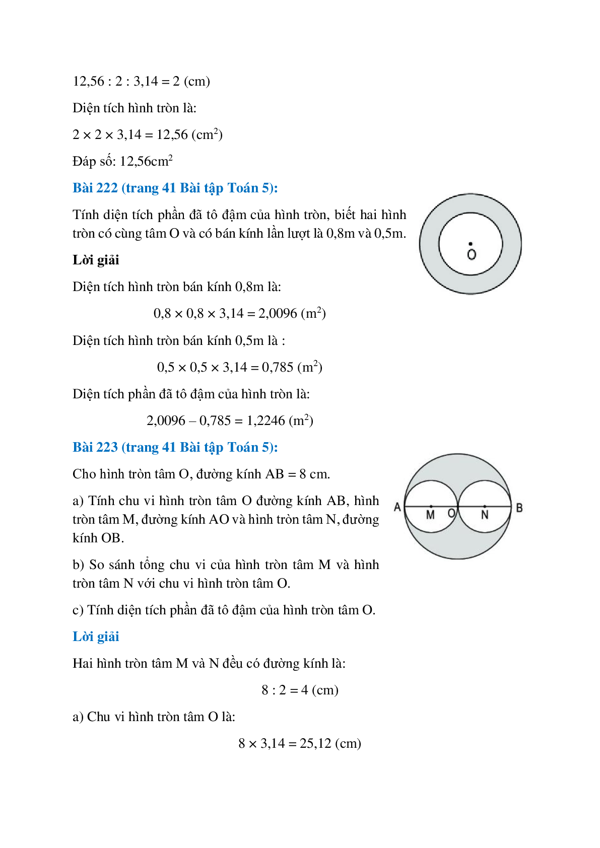 SBT Toán lớp 5 trang 39, 40, 41 Hình tròn. Chu vi và diện tích hình tròn (trang 6)