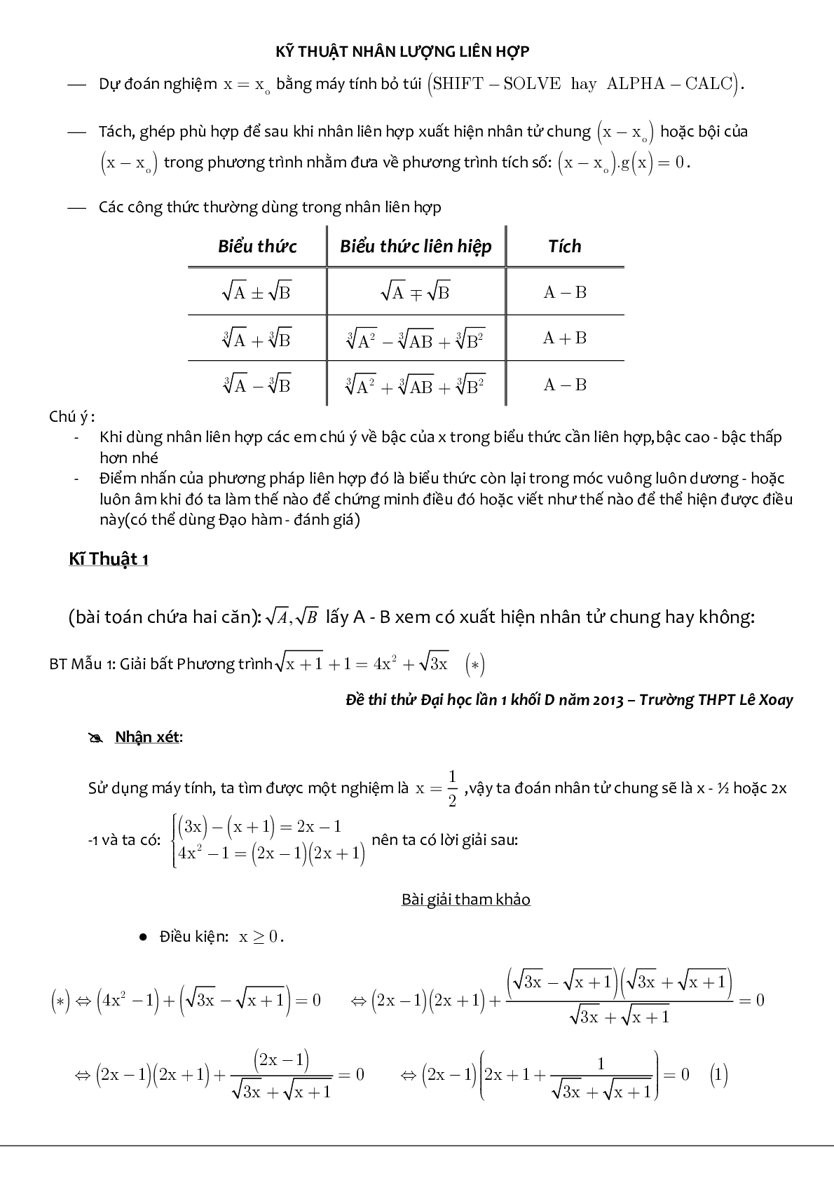 Kỹ thuật liên hợp giải phương trình chứa căn (trang 2)