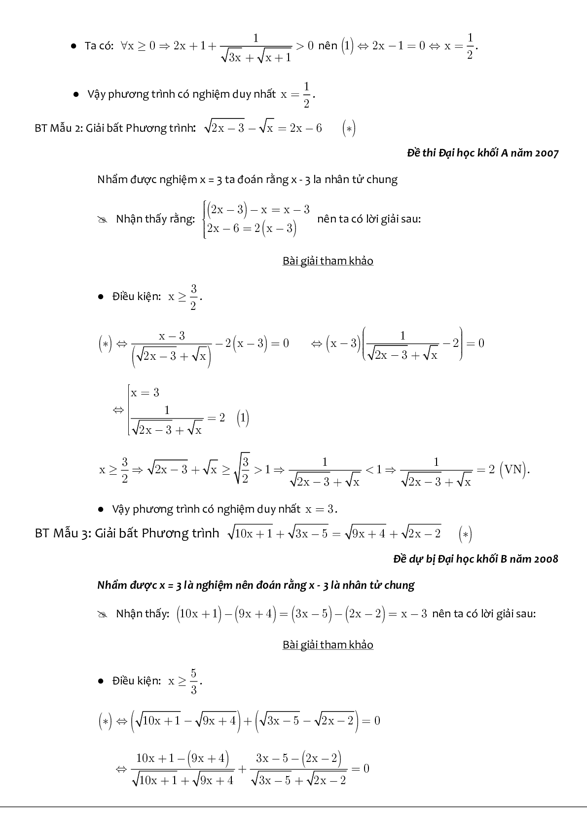 Kỹ thuật liên hợp giải phương trình chứa căn (trang 3)