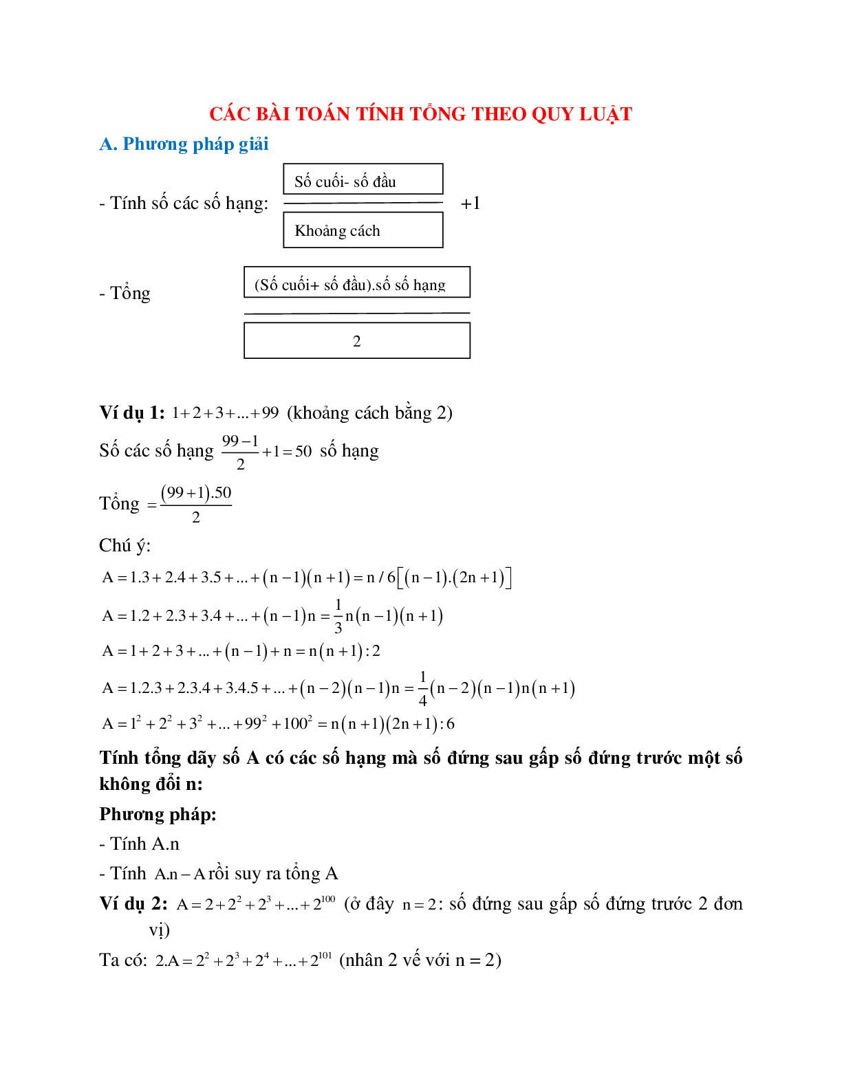 Phương pháp giải và bài tập về Các bài toán tính tổng theo quy luật đầy đủ chọn lọc (trang 1)