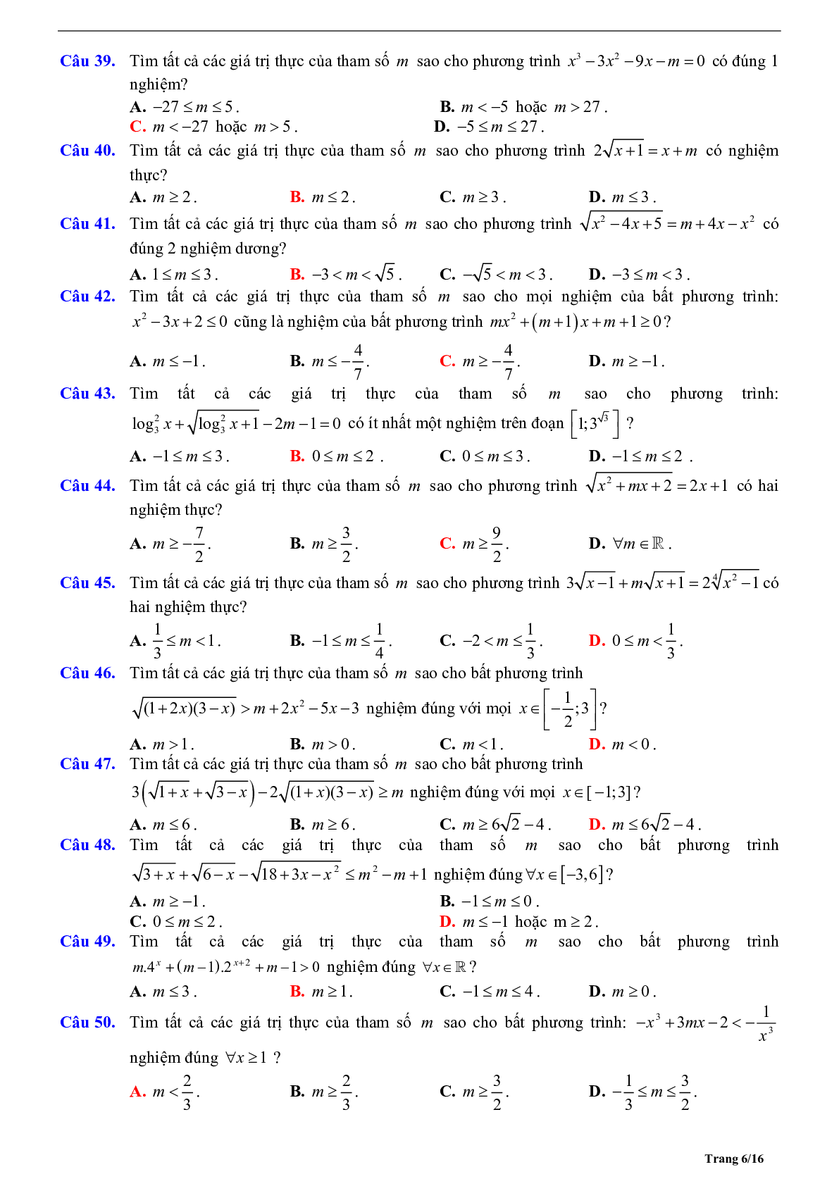 Tóm tắt lý thuyết và bài tập trắc nghiệm về tính đơn điệu của hàm số (trang 6)