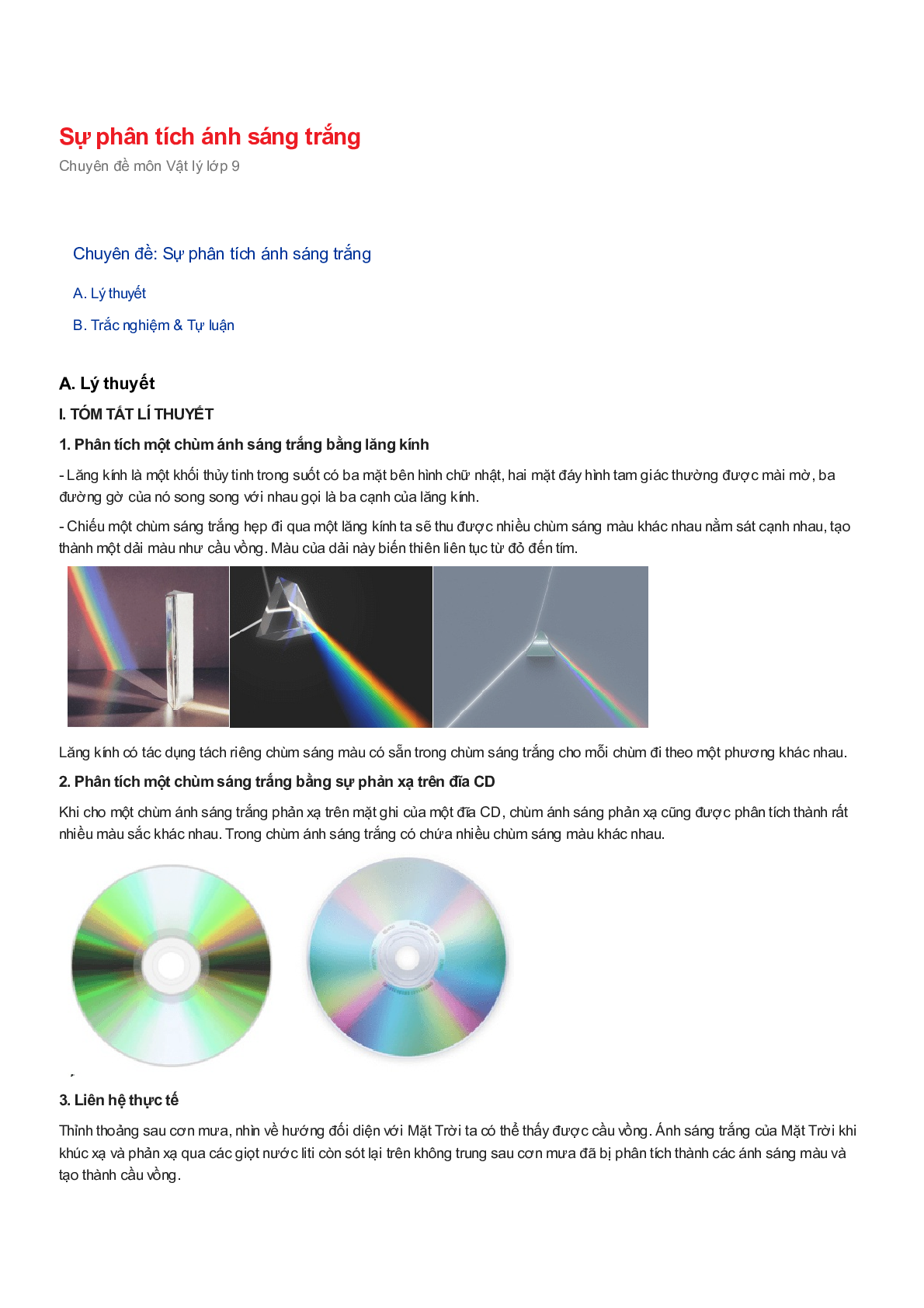 Chuyên đề Vật lý 9: Sự phân tích ánh sáng trắng (trang 1)