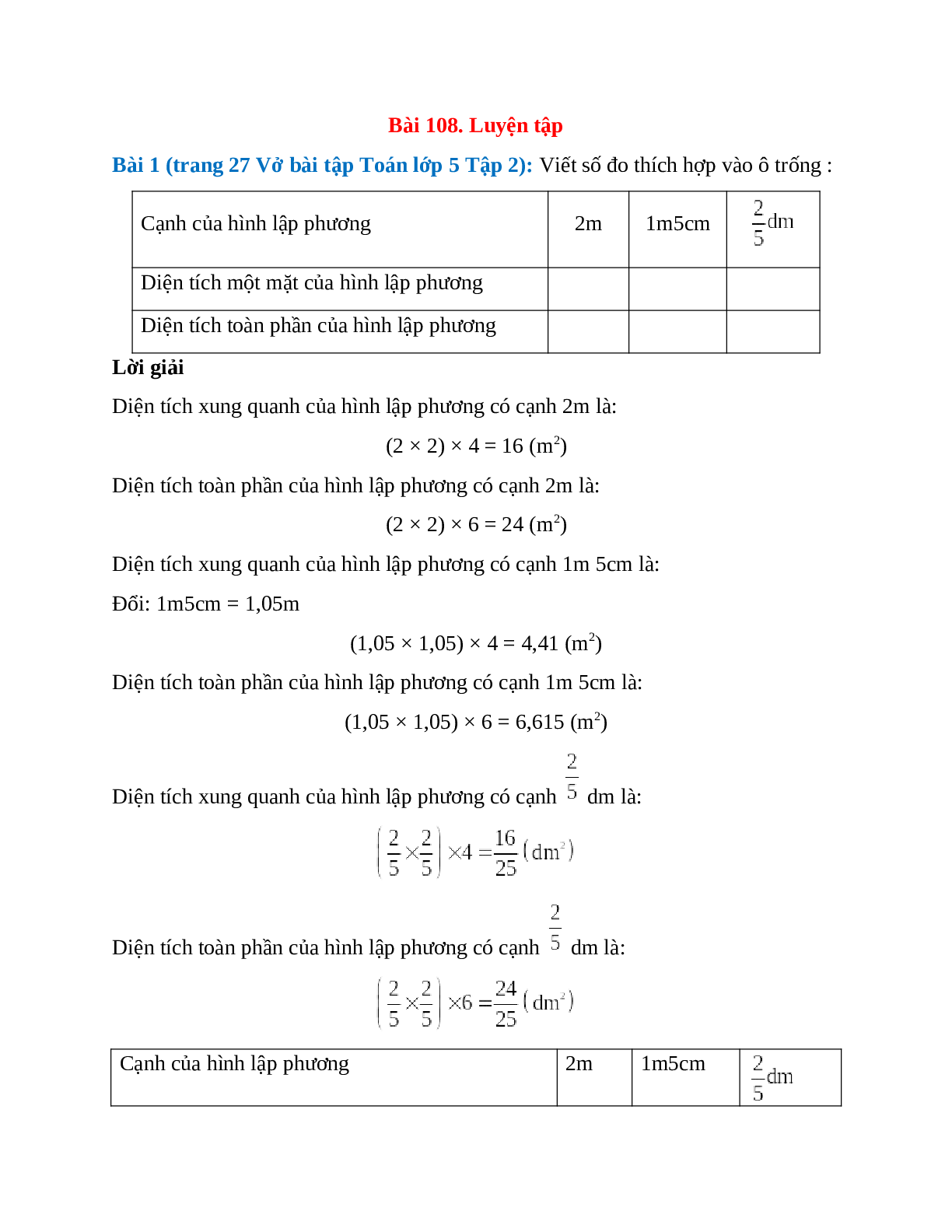Viết số đo thích hợp vào ô trống Bài 1 trang 27 Vở bài tập Toán lớp 5 (trang 1)