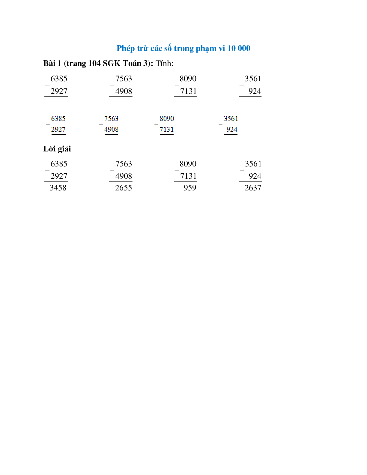 Tính: 6385 - 2927 (trang 1)