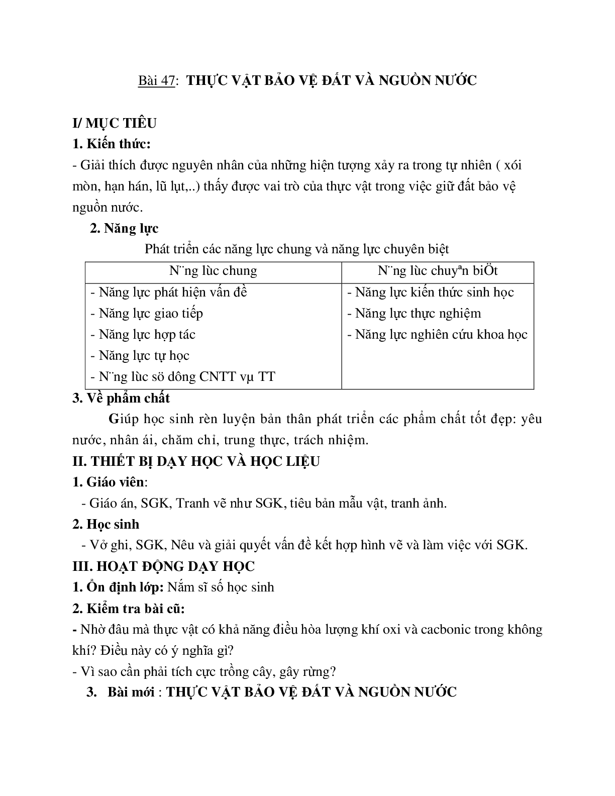 Giáo án Sinh học 6 Bài 47: Thực vật bảo vệ đất và nguồn nước mới nhất - CV5555 (trang 1)