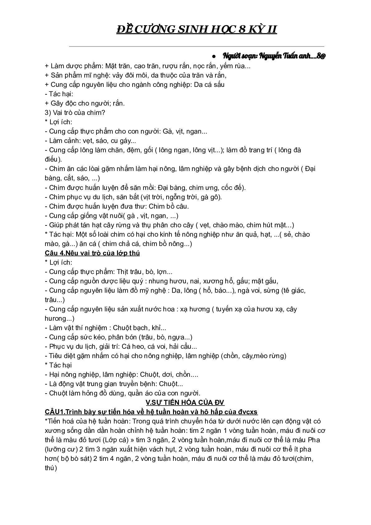 Đề cương ôn tập kì 2 môn Sinh lớp 8 (trang 4)