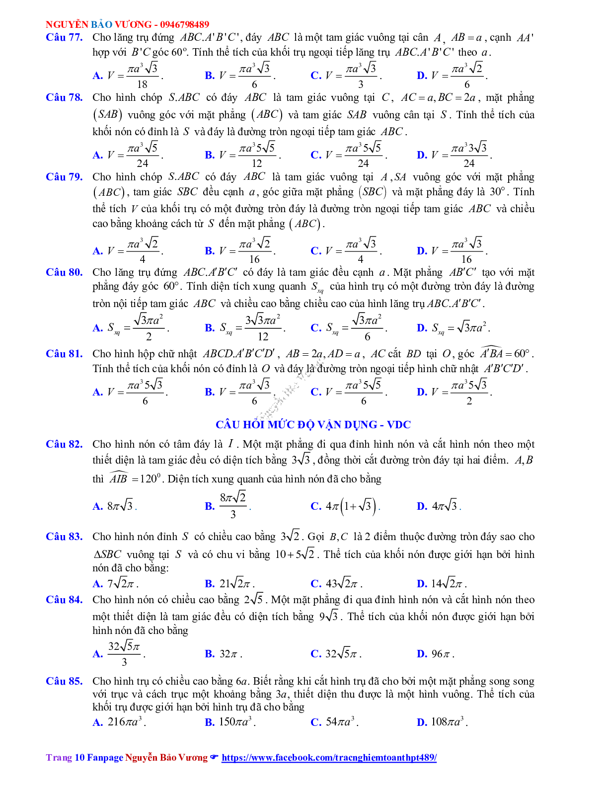 Phương pháp giải về Mặt nón, mặt trụ, mặt cầu 2023 (lý thuyết và bài tập) (trang 10)