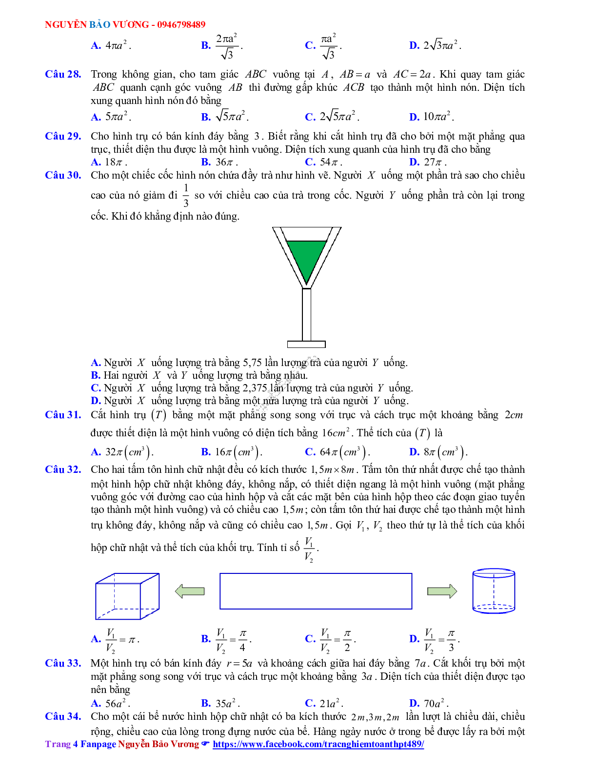 Phương pháp giải về Mặt nón, mặt trụ, mặt cầu 2023 (lý thuyết và bài tập) (trang 4)