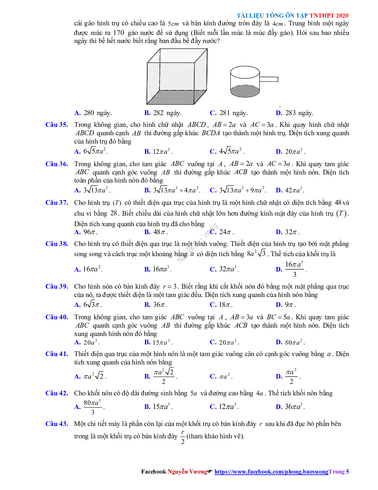 Phương pháp giải về Mặt nón, mặt trụ, mặt cầu 2023 (lý thuyết và bài tập) (trang 5)